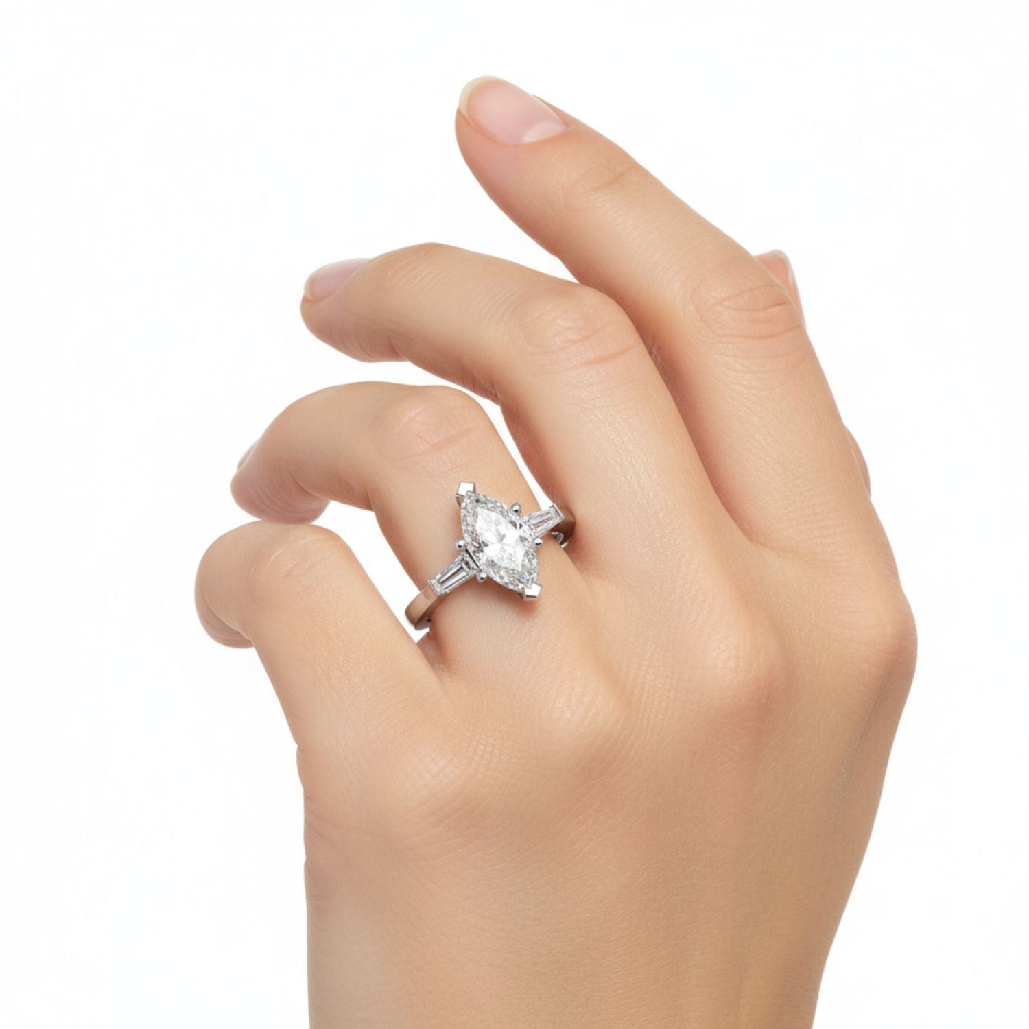 Lab Grown Diamond 1.50 CTW Marquise Three Stone Ring- Sterling Silver