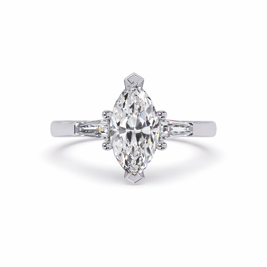 Lab Grown Diamond 1.50 CTW Marquise Three Stone Ring- Sterling Silver