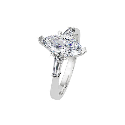Lab Grown Diamond 1.50 CTW Marquise Three Stone Ring- Sterling Silver