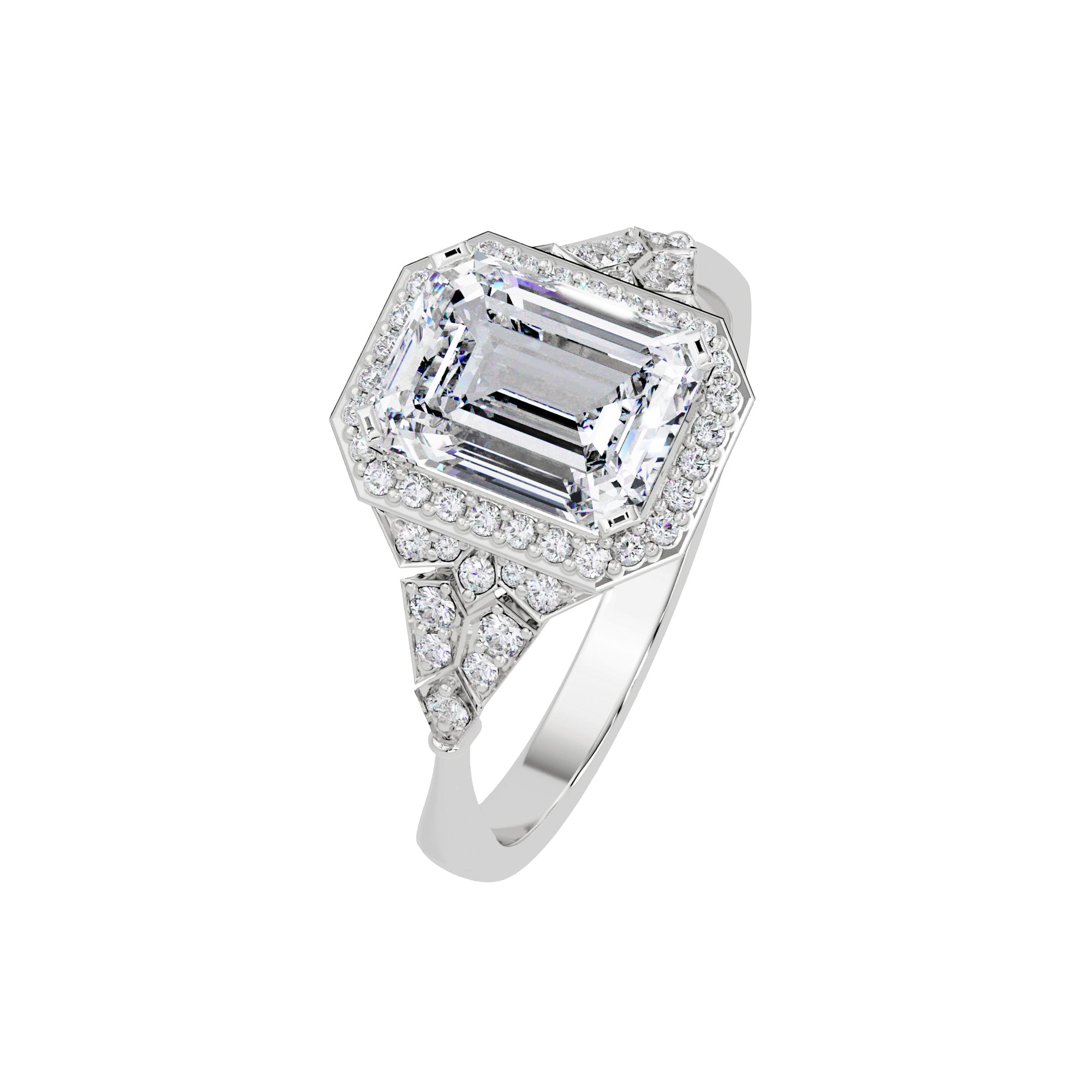 Lab Grown Diamond 2.00 CTW Octagon Solitaire Halo Ring- Sterling Silver