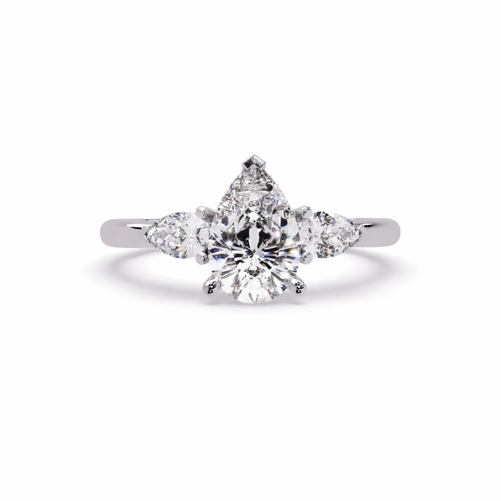 Lab Grown Diamond 1.60 CTW Pear Three Stone Ring- Sterling Silver