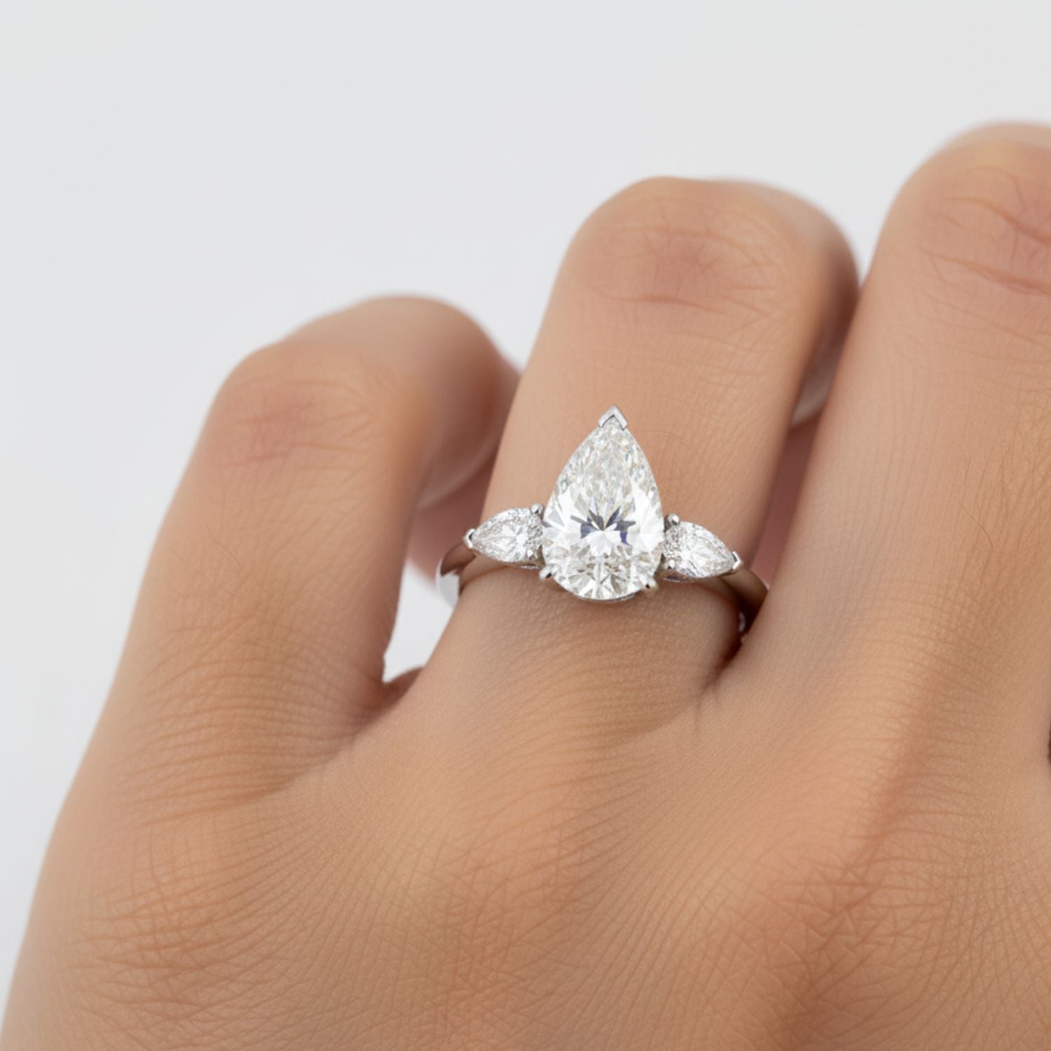 Lab Grown Diamond 1.60 CTW Pear Three Stone Ring- Sterling Silver