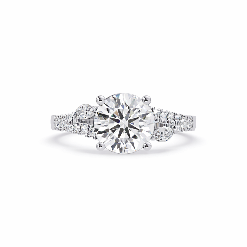 Lab Grown Diamond 2.26 CTW Round Solitaire Side Accents Ring- Sterling Silver