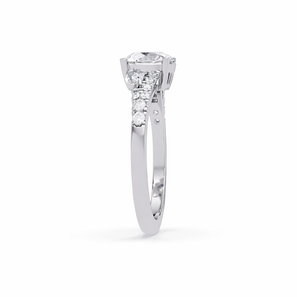 Lab Grown Diamond 2.26 CTW Round Solitaire Side Accents Ring- Sterling Silver