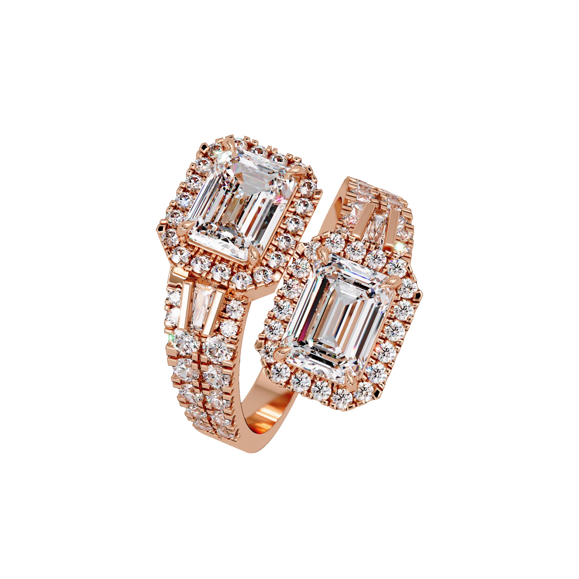 Lab Grown Diamond 3.65 CTW Octagon Double Halo Bypass Ring- Sterling Silver