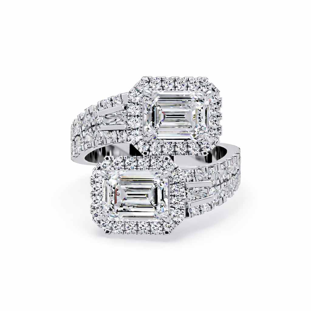Lab Grown Diamond 3.65 CTW Octagon Double Halo Bypass Ring- Sterling Silver