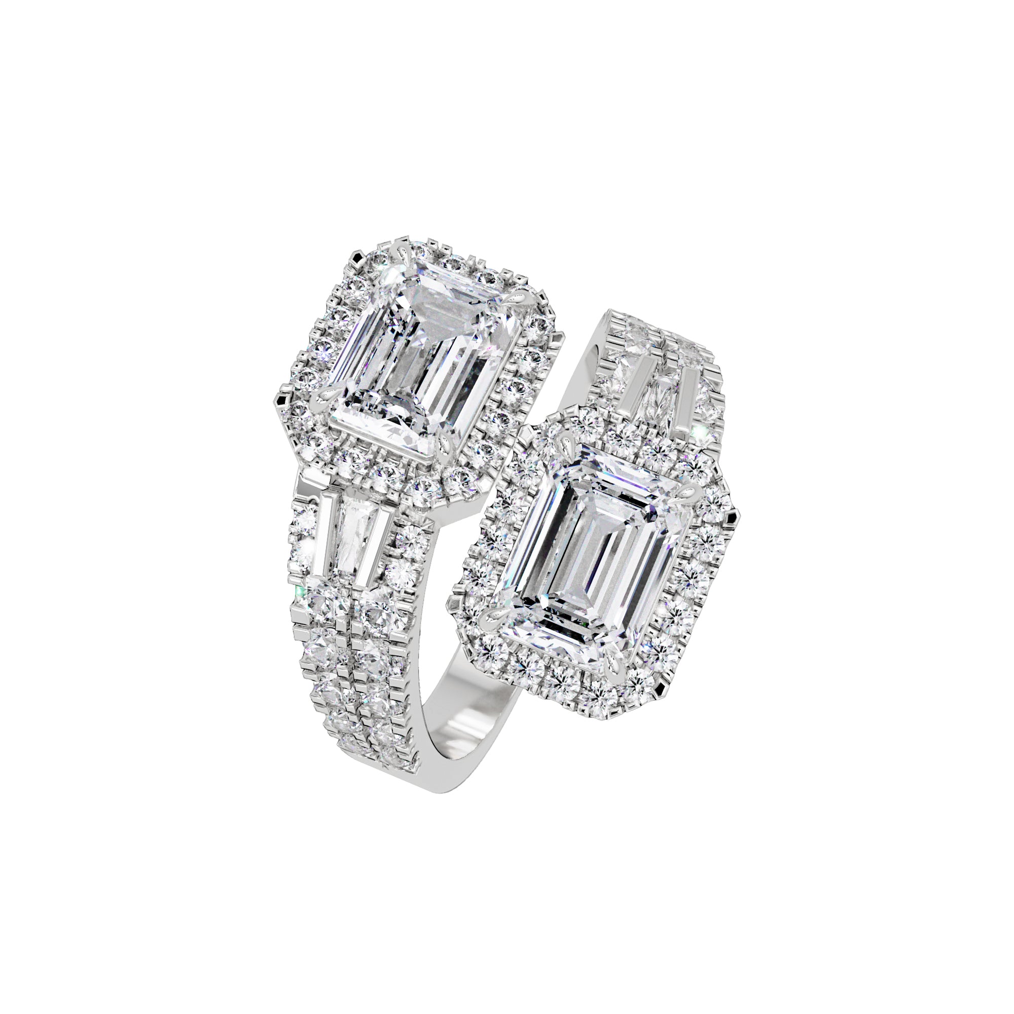 Lab Grown Diamond 3.65 CTW Octagon Double Halo Bypass Ring- Sterling Silver