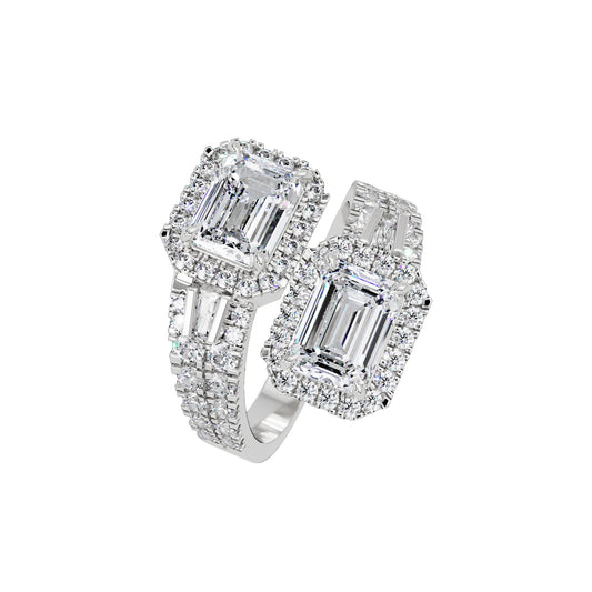 Lab Grown Diamond 3.65 CTW Octagon Double Halo Bypass Ring- Sterling Silver