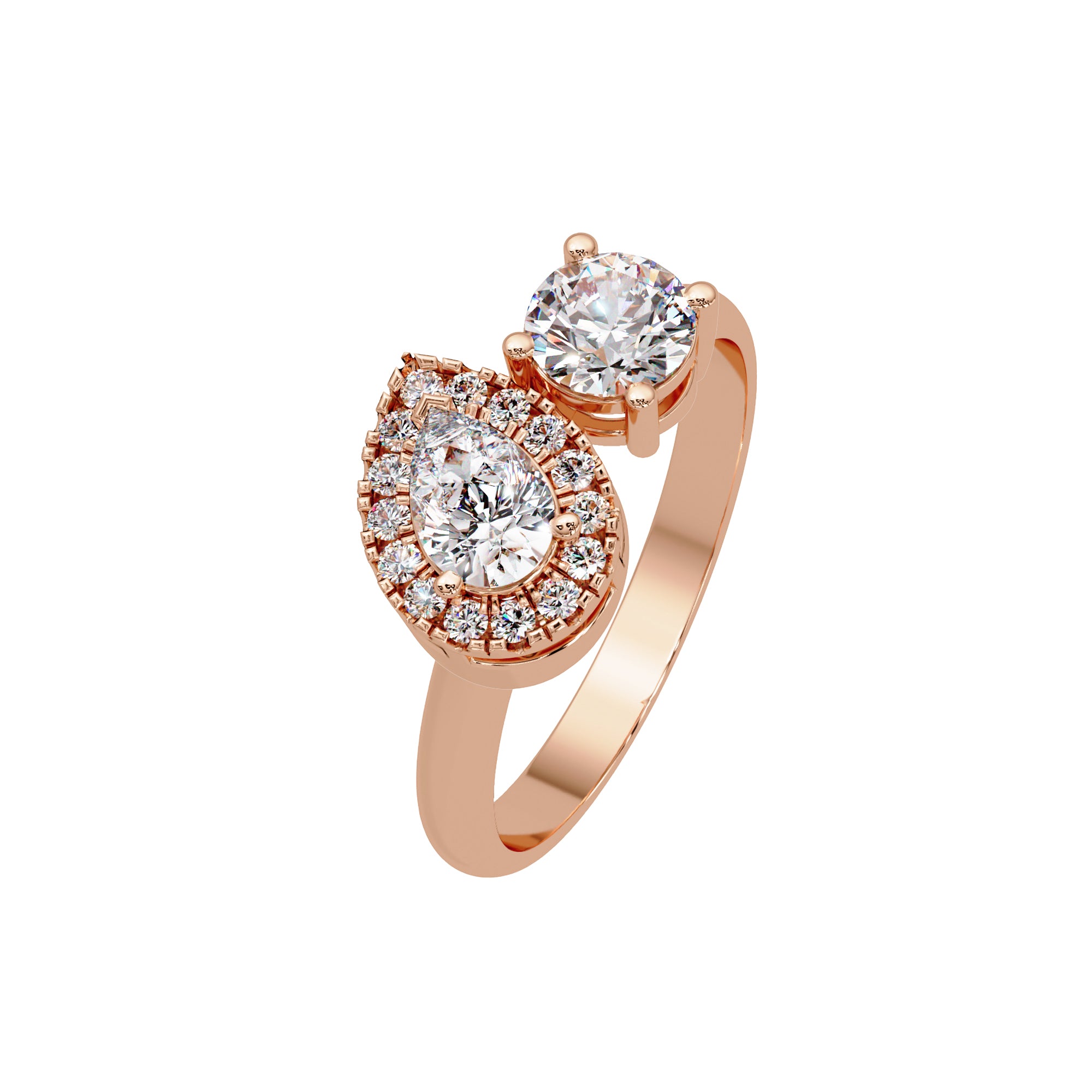 Lab Grown Diamond 1.00 CTW Pear Dual Stone Bypass Halo Ring- Sterling Silver