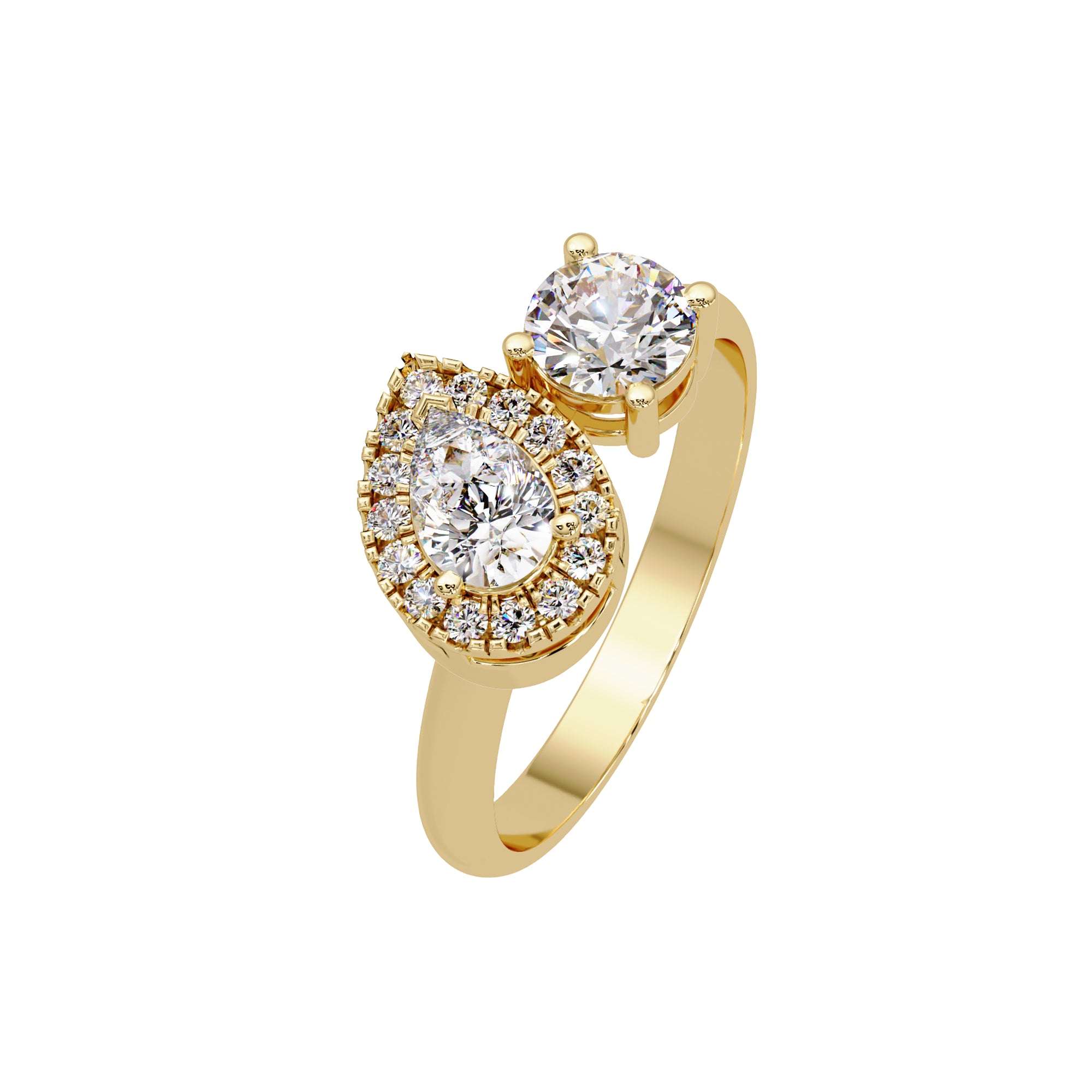 Lab Grown Diamond 1.00 CTW Pear Dual Stone Bypass Halo Ring- Sterling Silver