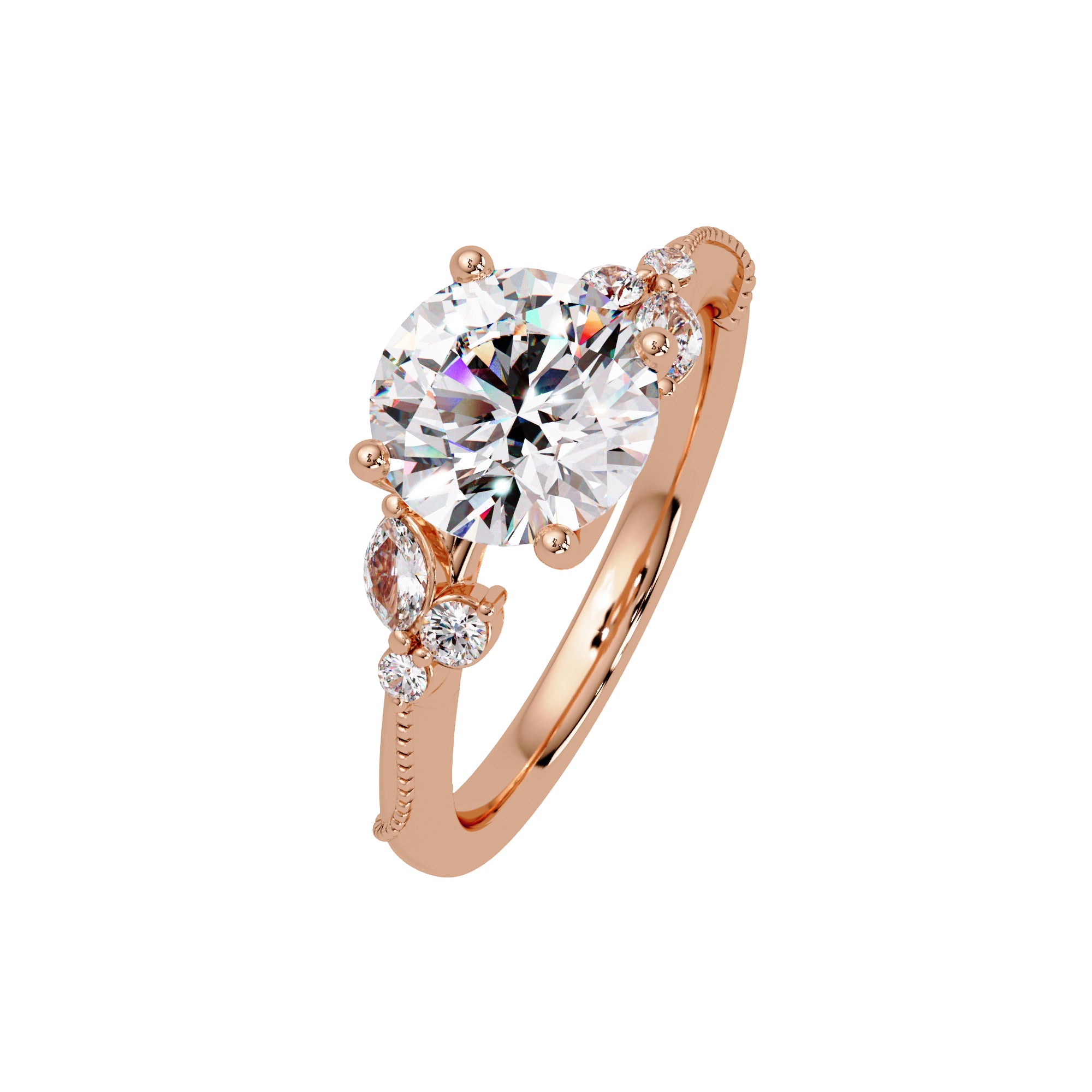 Lab Grown Diamond 2.30 CTW Round Solitaire With Floral Accent Ring- Sterling Silver