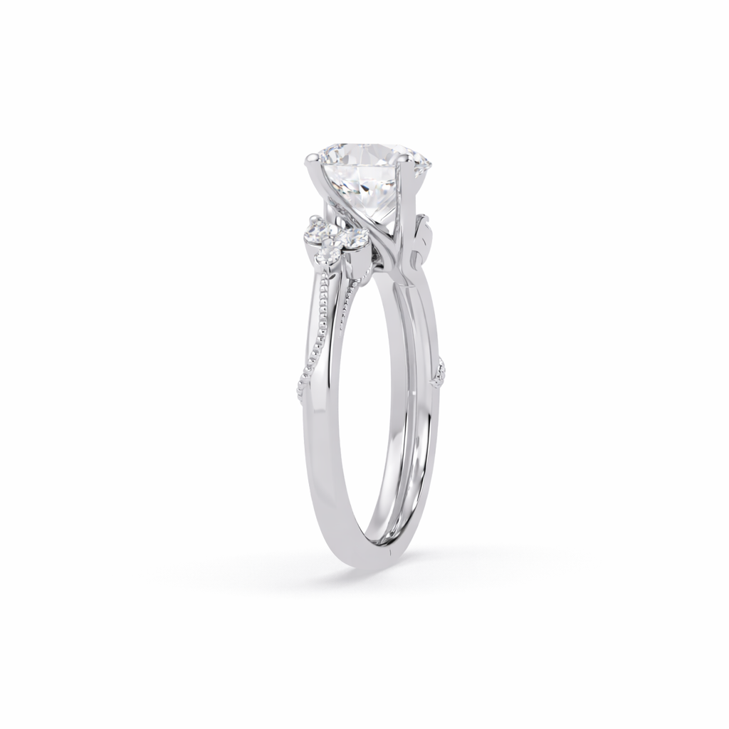 Lab Grown Diamond 2.30 CTW Round Solitaire With Floral Accent Ring- Sterling Silver