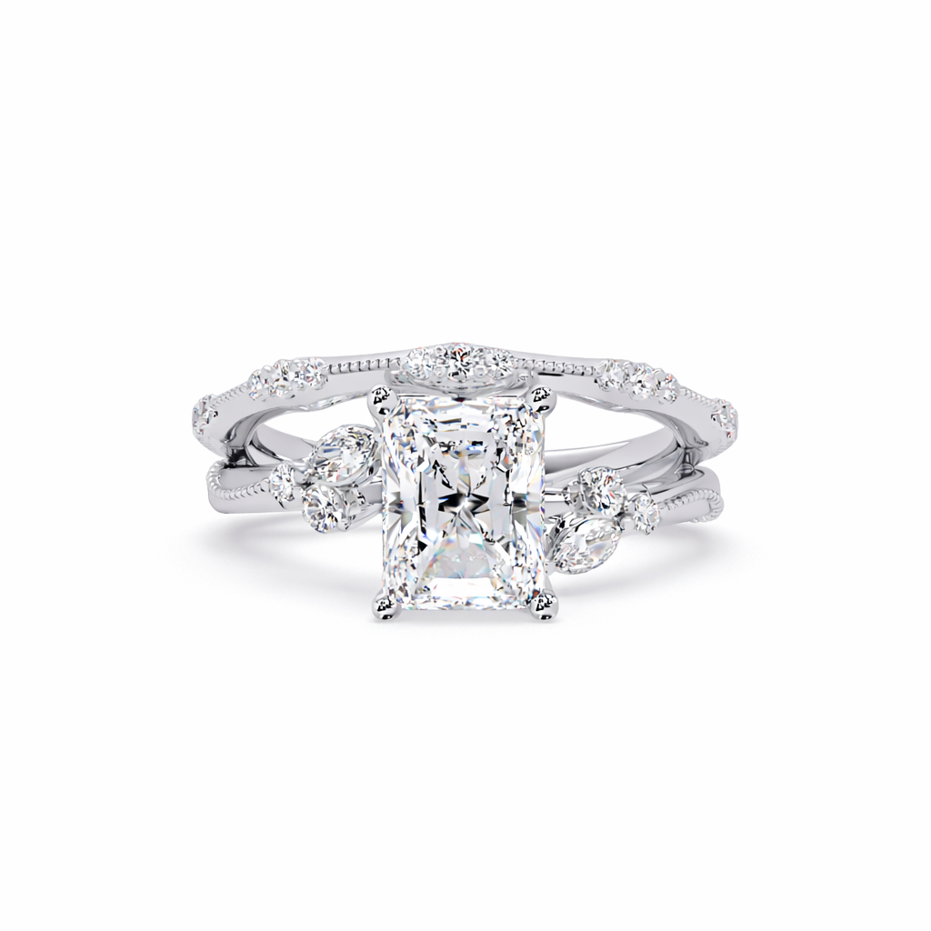 Lab Grown Diamond 2.35 CTW Solitaire With Floral Accent Ring- Sterling Silver