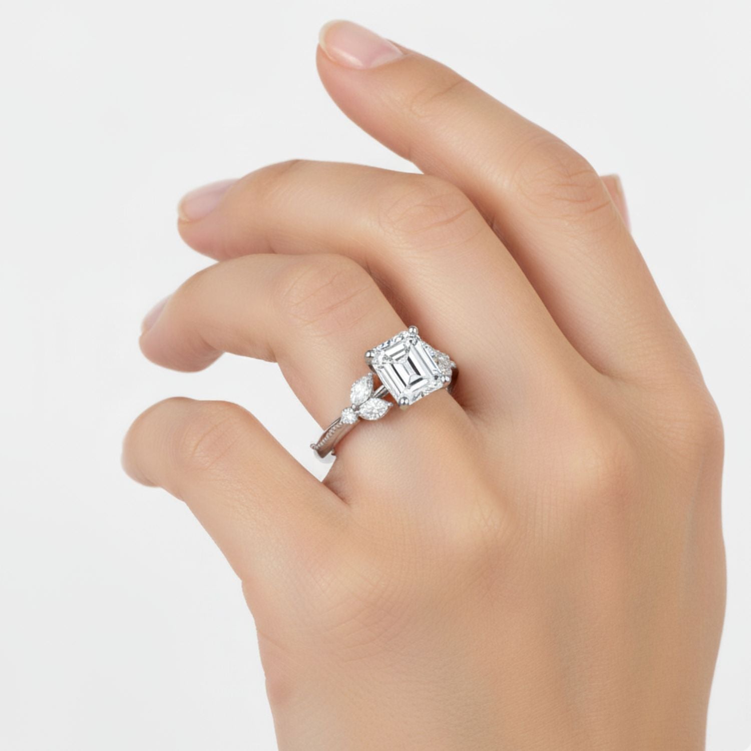 Lab Grown Diamond 2.35 CTW Solitaire With Floral Accent Ring- Sterling Silver