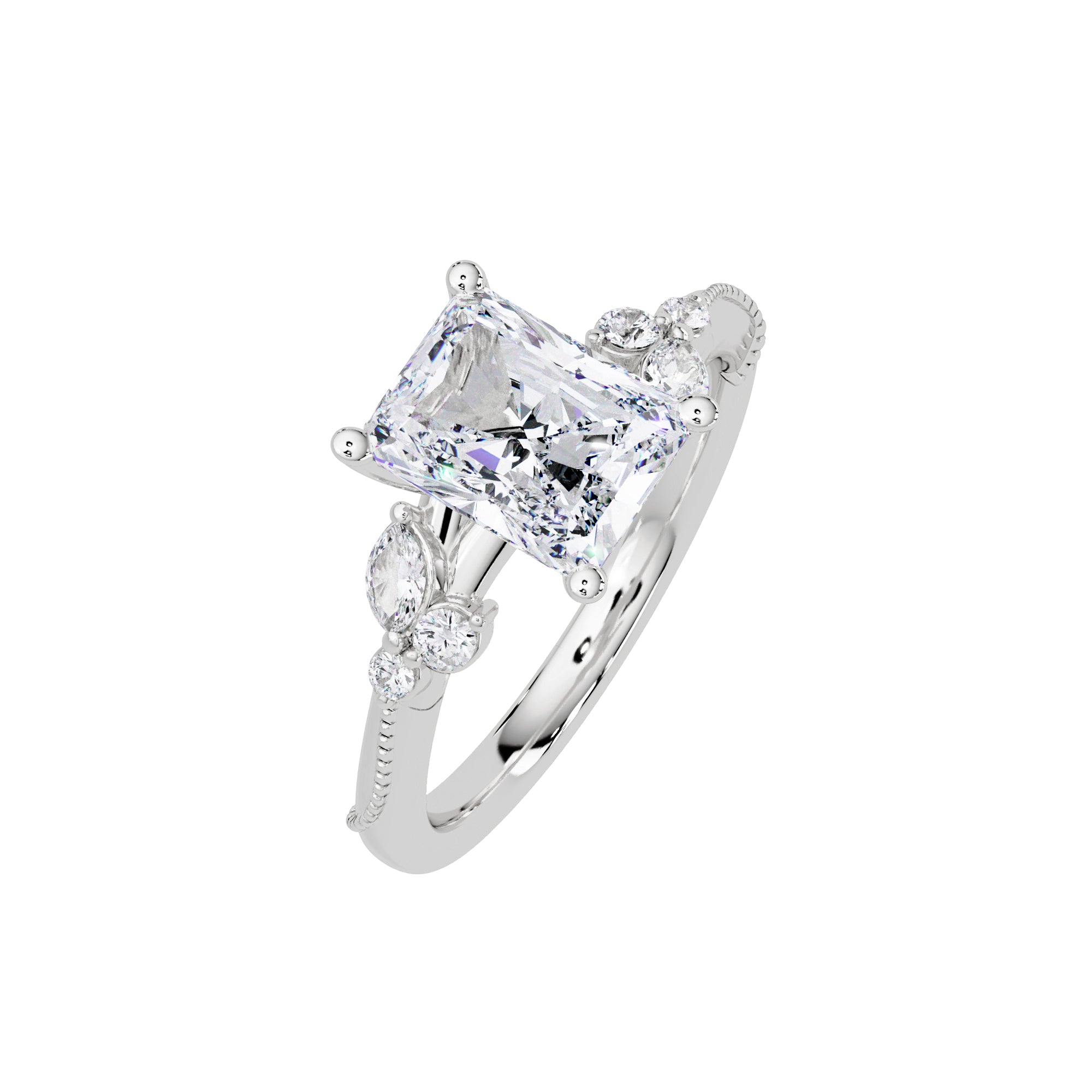 Lab Grown Diamond 2.35 CTW Solitaire With Floral Accent Ring- Sterling Silver