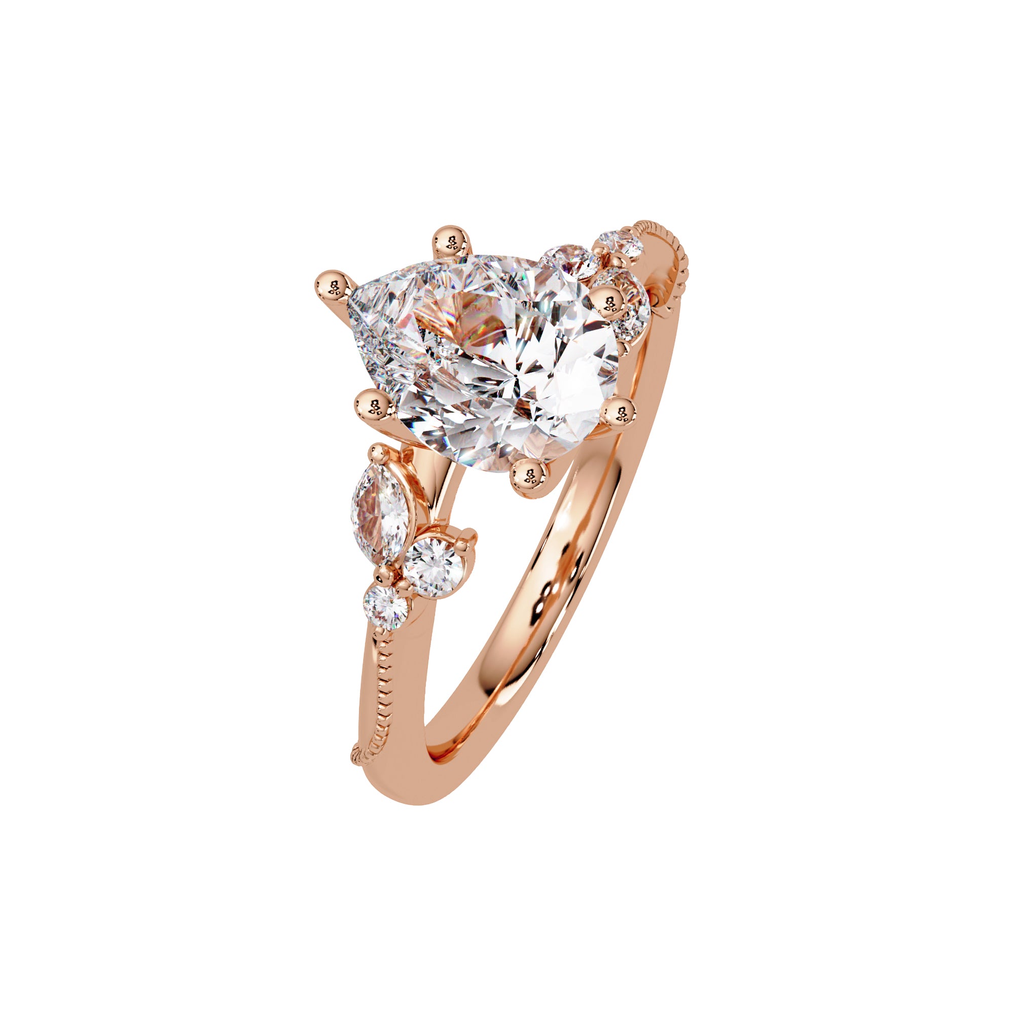 Lab Grown Diamond 1.85 CTW Pear Solitaire With Floral Accent Ring- Sterling Silver