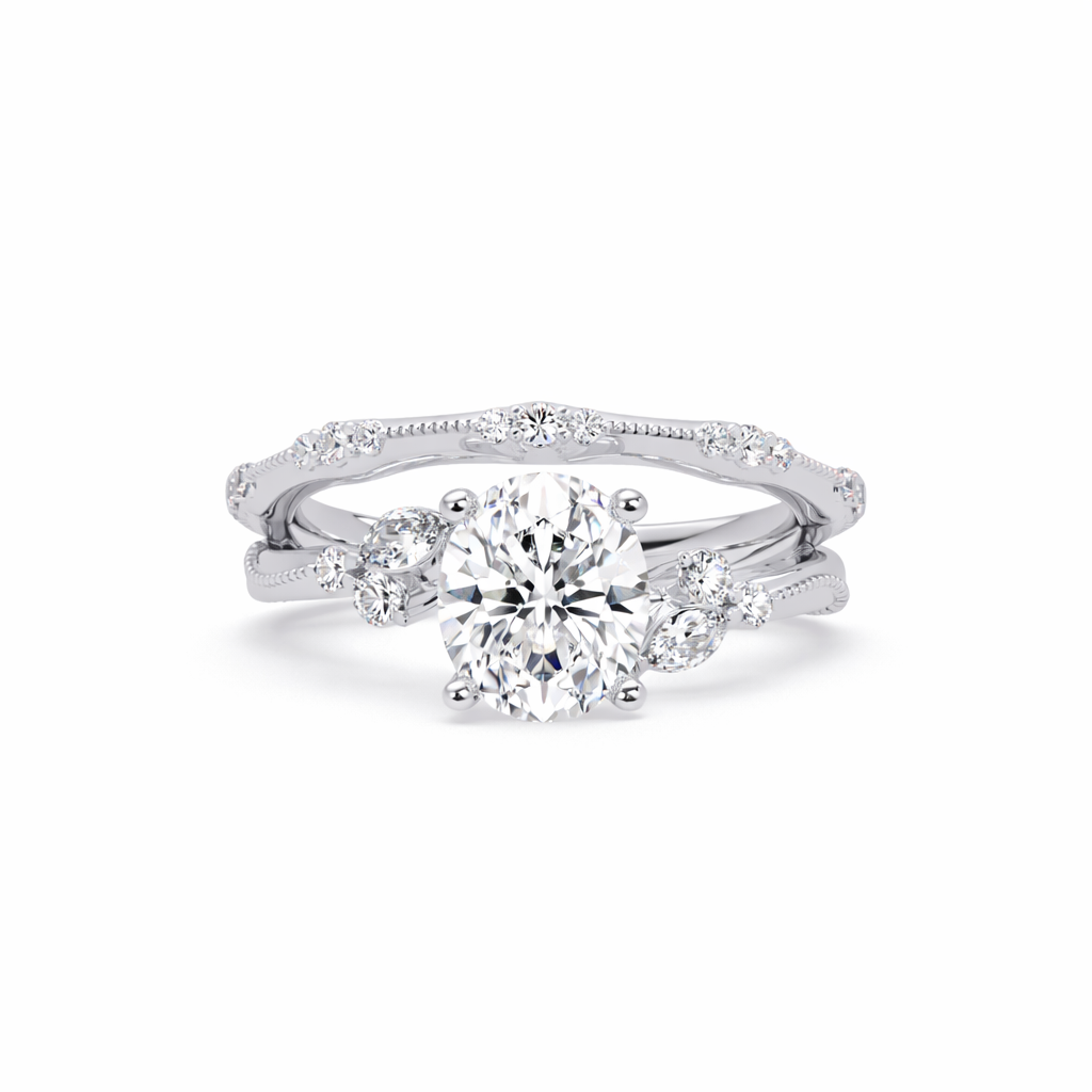 Lab Grown Diamond 2.00 CTW Oval Solitaire With Floral Accent Ring- Sterling Silver