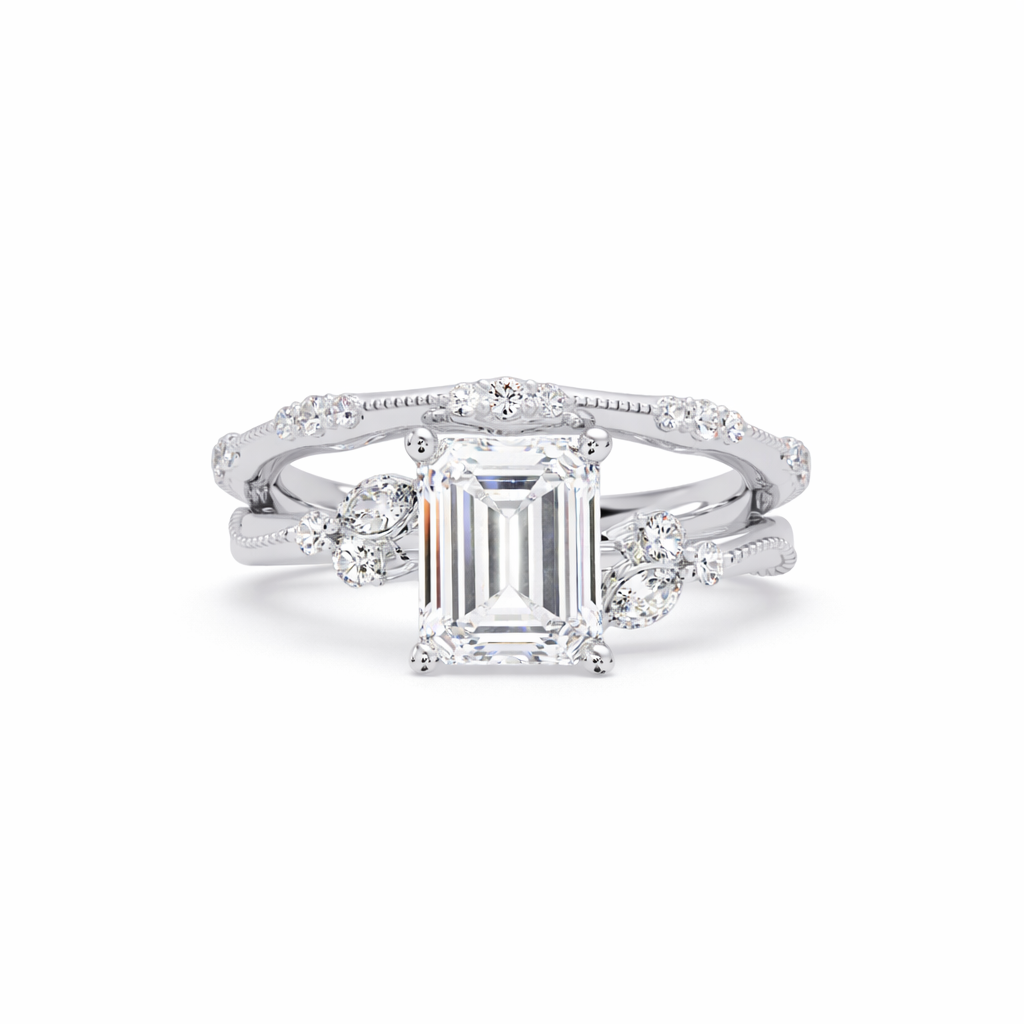 Lab Grown Diamond 2.50 CTW Octagon Solitaire With Floral Accent Ring- Sterling Silver