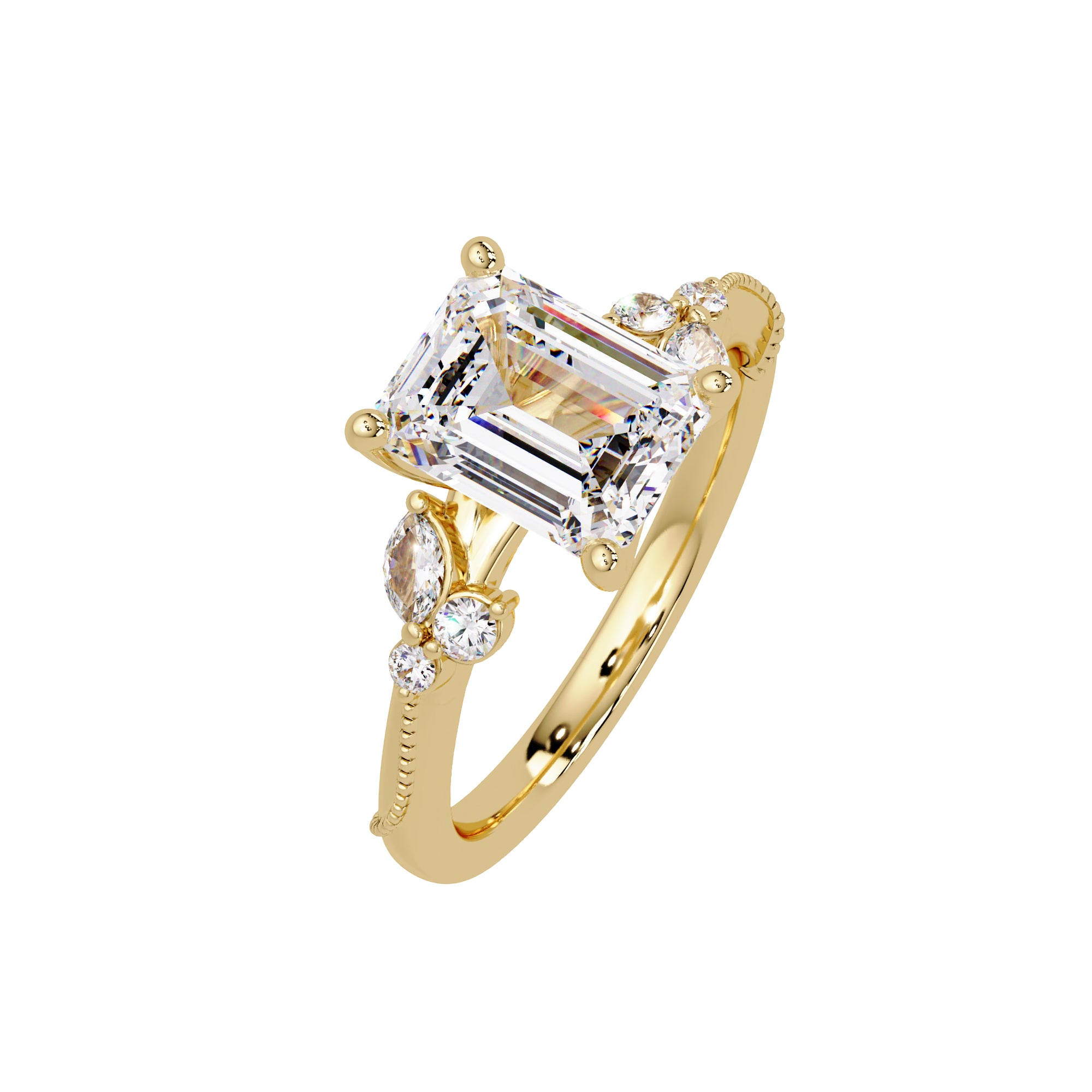 Lab Grown Diamond 2.50 CTW Octagon Solitaire With Floral Accent Ring- Sterling Silver