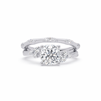 Lab Grown Diamond 2.15 CTW Cushion Solitaire With Floral Accent Ring- Sterling Silver