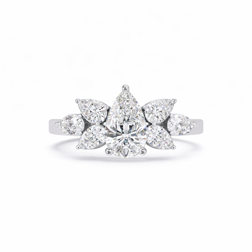 Lab Grown Diamond 1.35 CTW Pear Cluster Floral Ring- Sterling Silver
