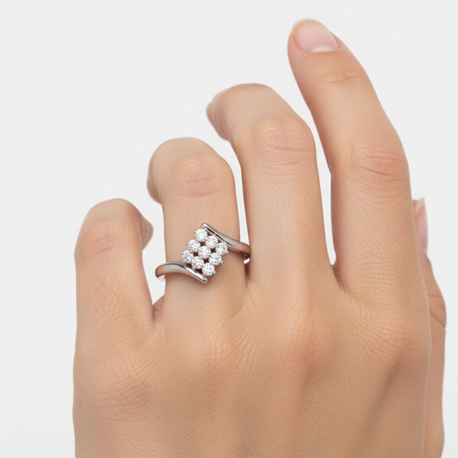 Lab Grown Diamond 0.27 CTW Round Cluster Women Ring- Sterling Silver