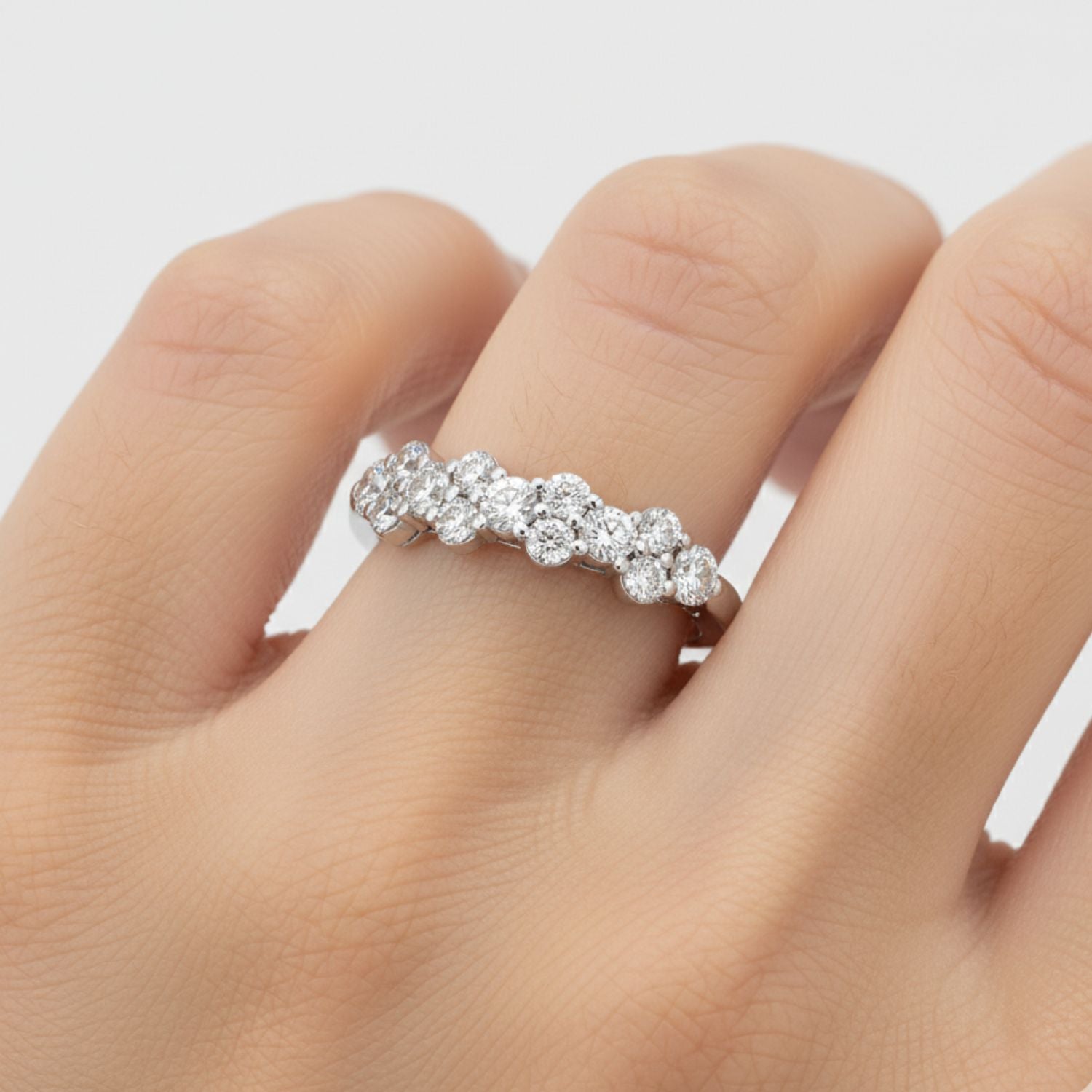 Lab Grown Diamond 0.85 CTW Round Graduated Stone Design Ring- Sterling Silver