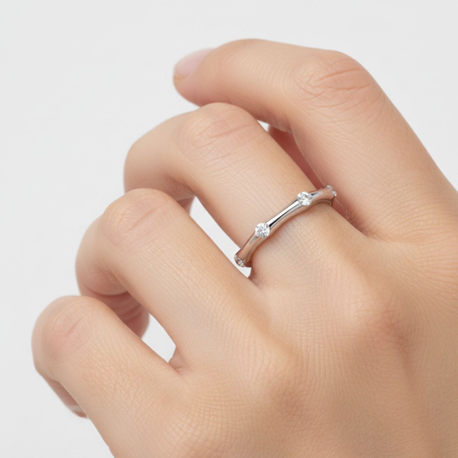 Lab Grown Diamond 0.27 CTW Round Bubble Band Design Ring- Sterling Silver