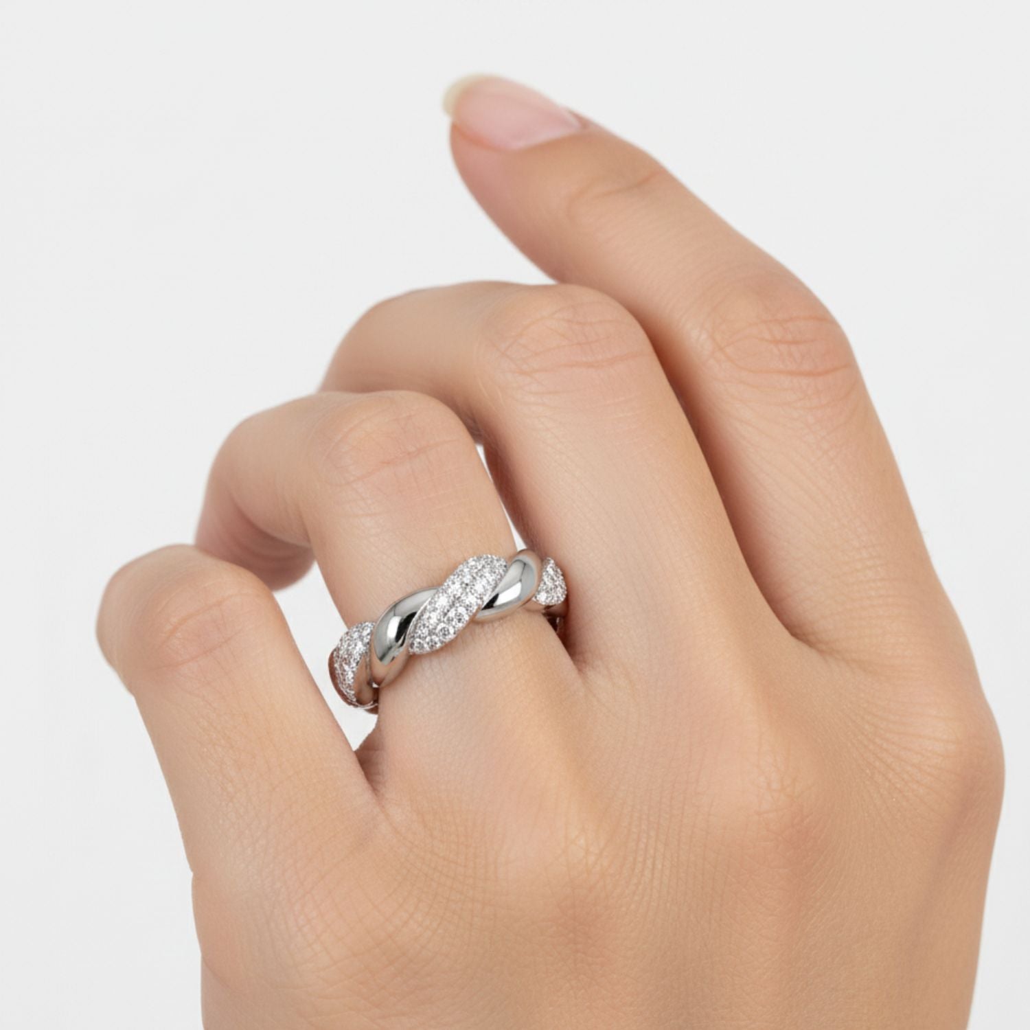 Lab Grown Diamond 0.55 CTW Round Braided Pavé Band Ring- Sterling Silver