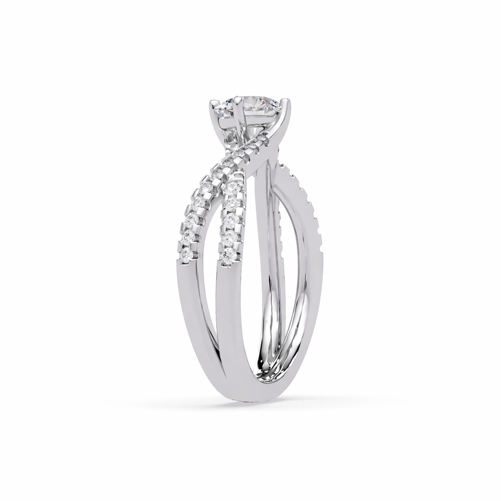Lab Grown Diamond 1.35 CTW Round Solitaire Crisscross Ring- Sterling Silver