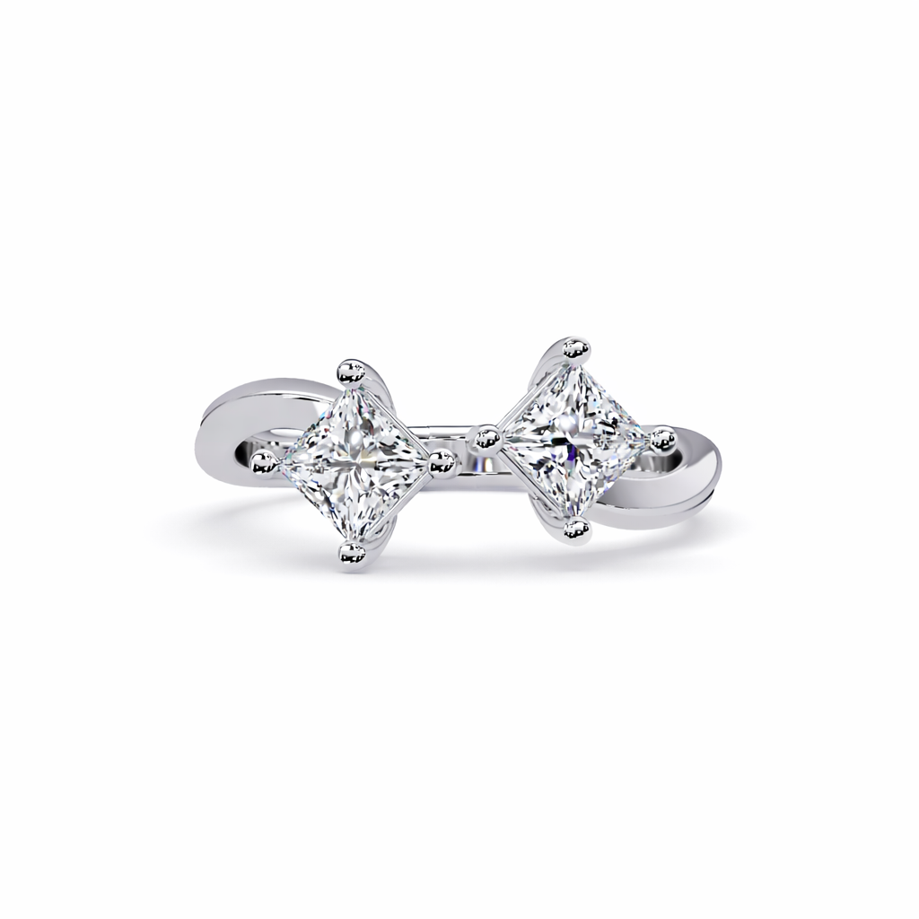 Lab Grown Diamond 1.00 CTW Square Twin Stone Modern Bypass Ring- Sterling Silver