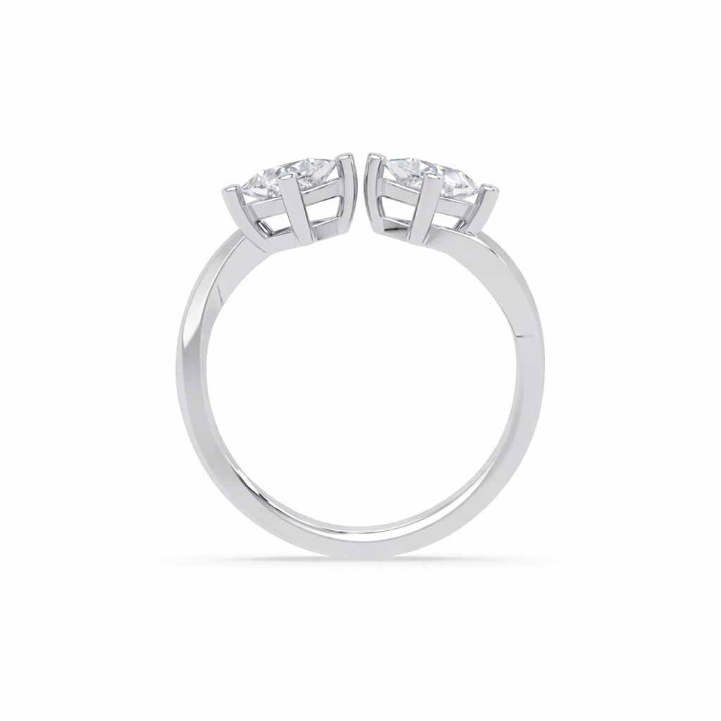 Lab Grown Diamond 1.00 CTW Square Twin Stone Modern Bypass Ring- Sterling Silver