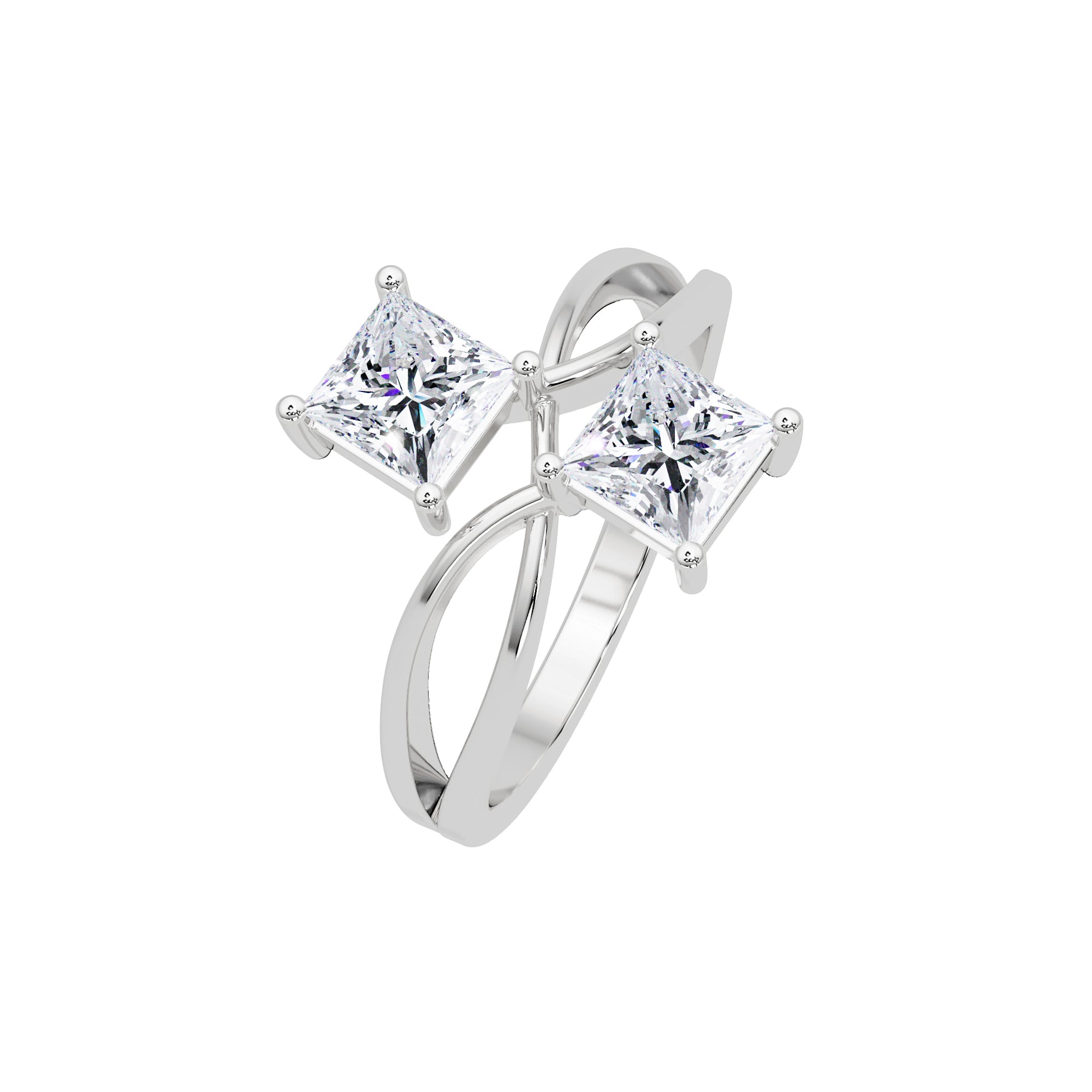 Lab Grown Diamond 1.30 CTW Square Twin Stone Modern Bypass Ring- Sterling Silver