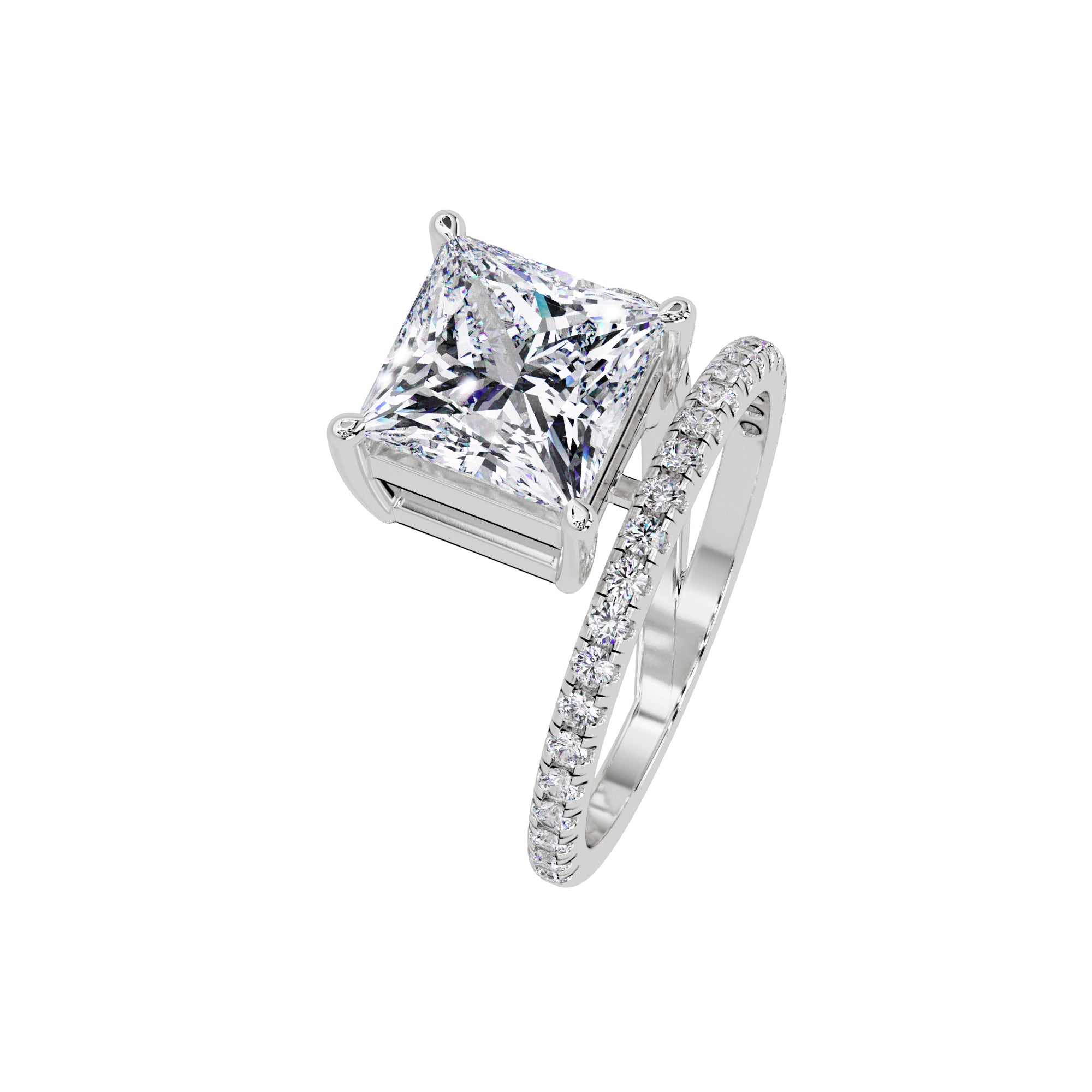 Lab Grown Diamond 3.15 CTW Square Spiral Bypass Ring- Sterling Silver