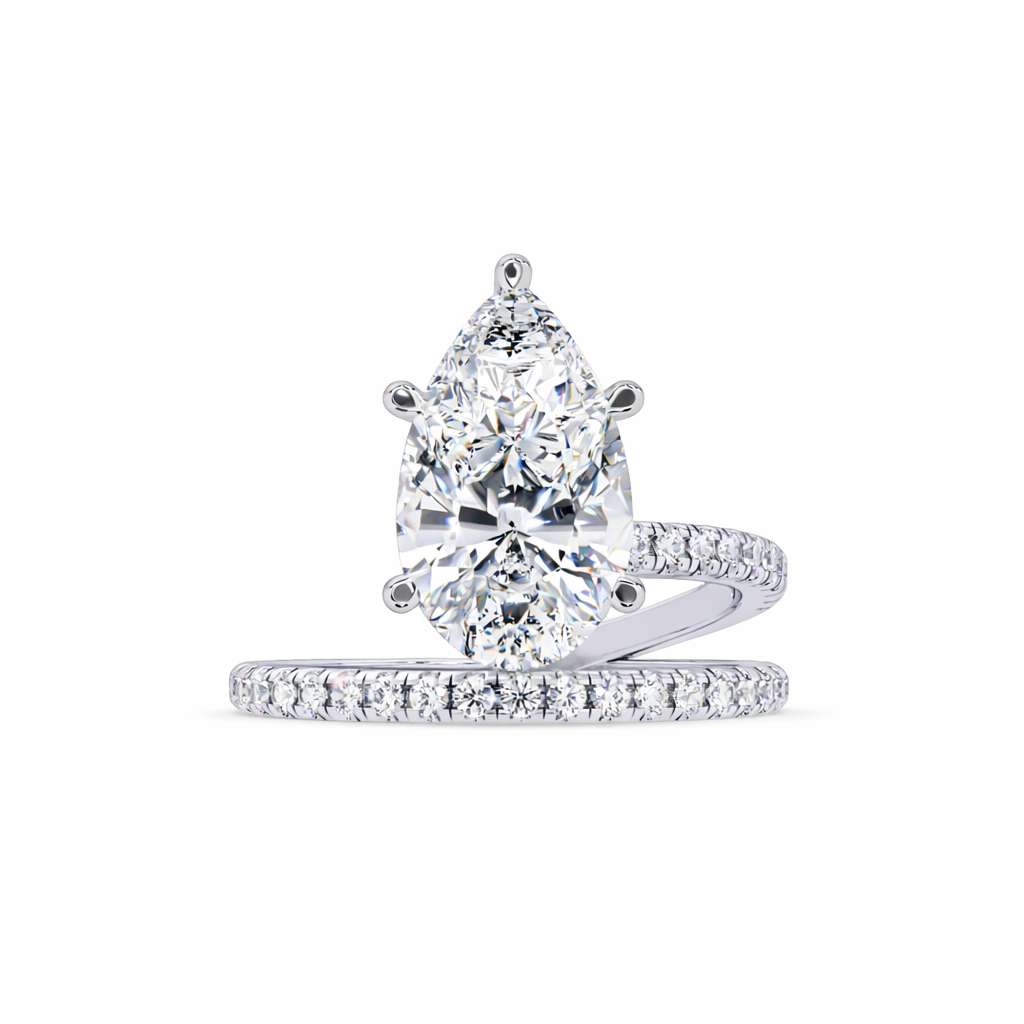 Lab Grown Diamond 3.50 CTW Pear Spiral Bypass Ring- Sterling Silver