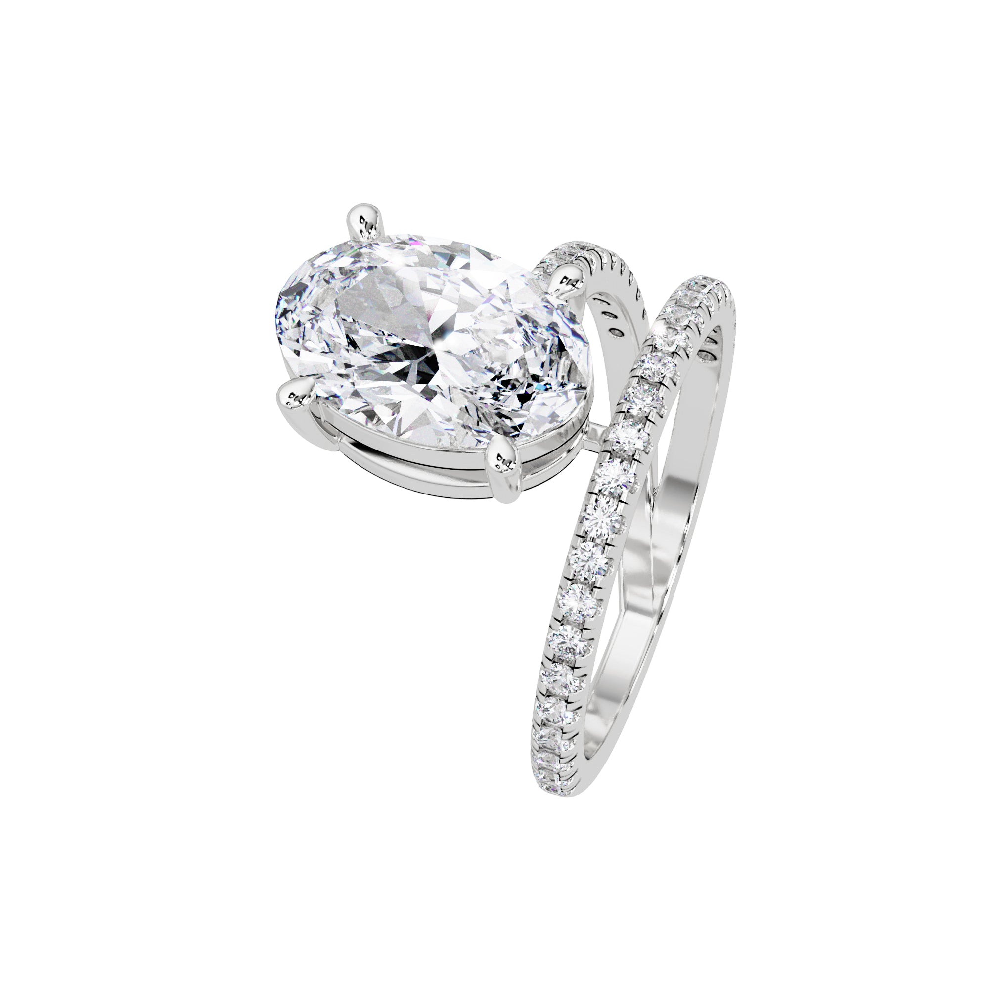 Lab Grown Diamond 3.30 CTW Oval Spiral Bypass Ring- Sterling Silver