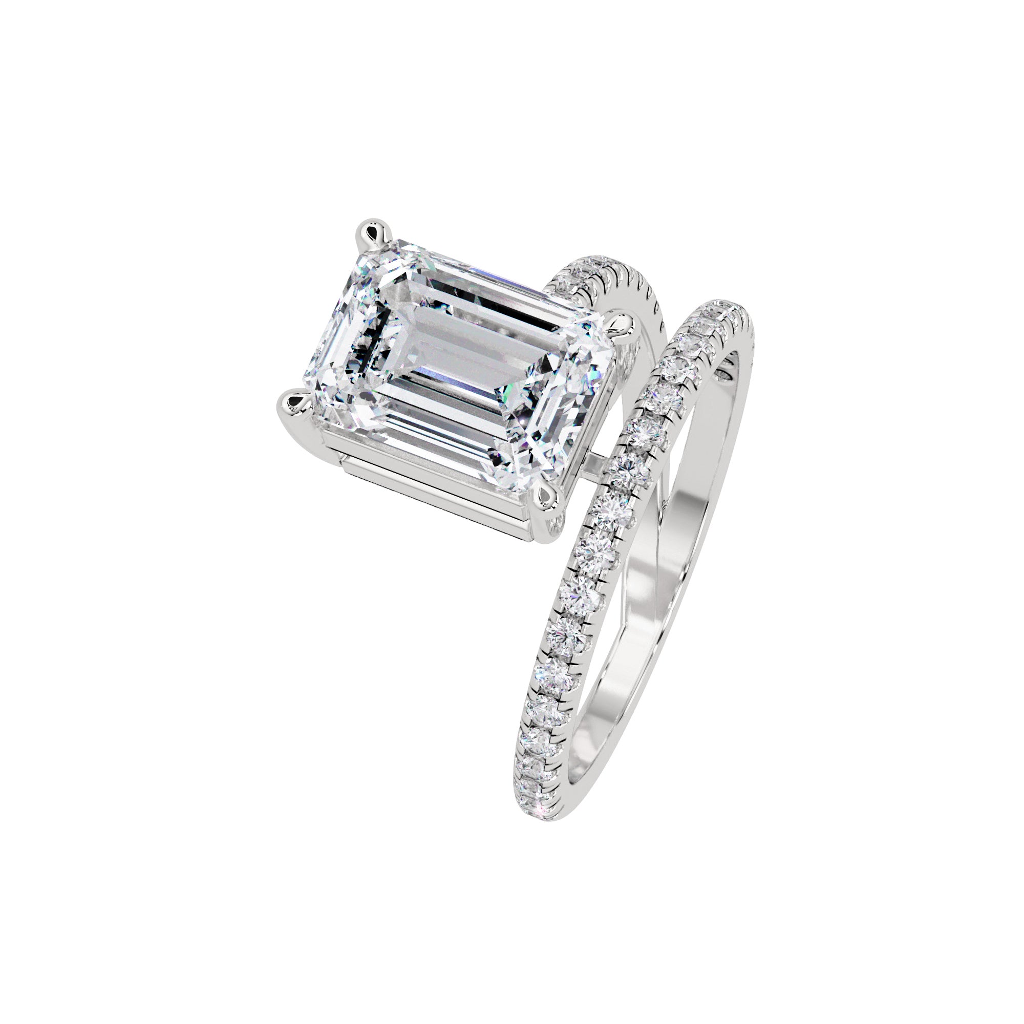 Lab Grown Diamond 3.25 CTW Octagon Cut Spiral Bypass Ring- Sterling Silver