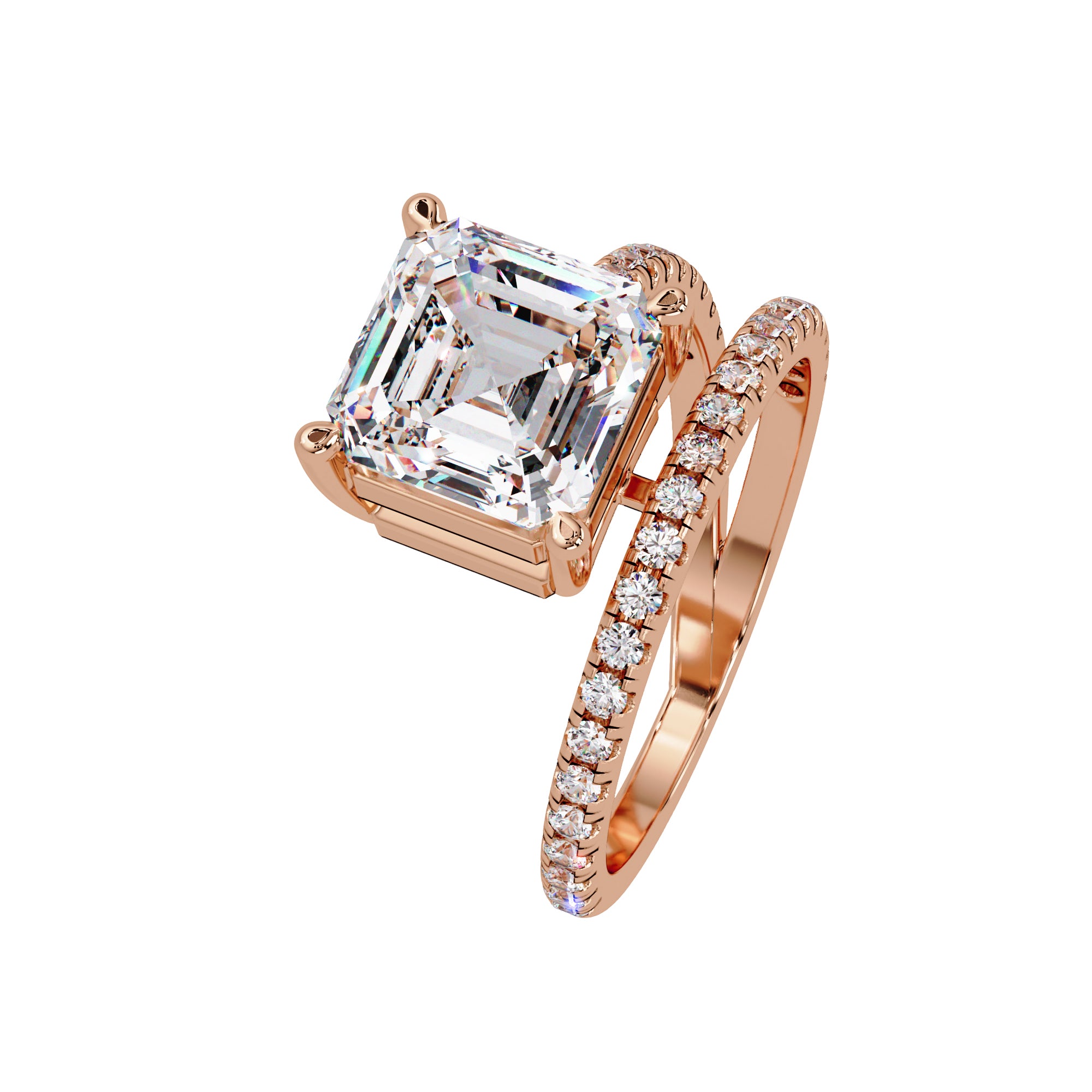 Lab Grown Diamond 3.25 CTW Octagon Cut Spiral Bypass Ring- Sterling Silver