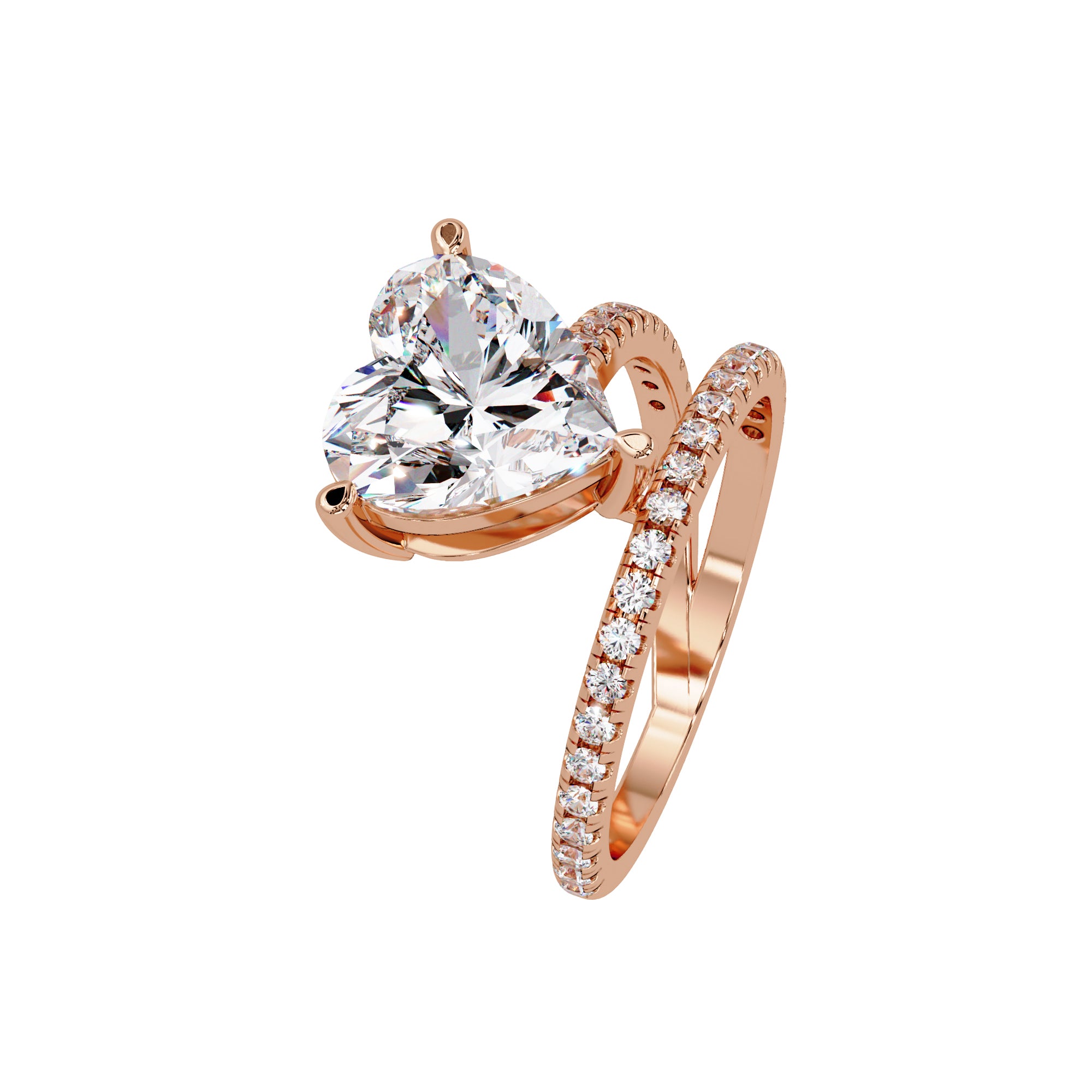 Lab Grown Diamond 3.50 CTW Heart Spiral Bypass Ring- Sterling Silver