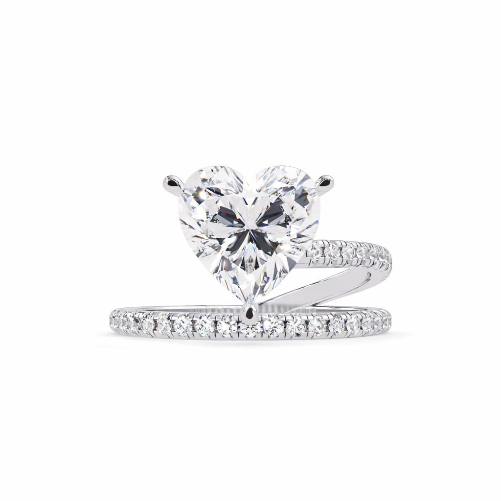 Lab Grown Diamond 3.50 CTW Heart Spiral Bypass Ring- Sterling Silver