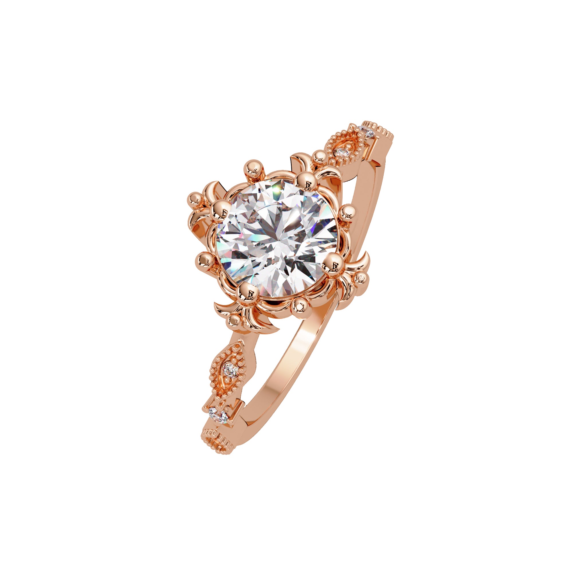 Lab Grown Diamond 1.05 CTW Round Vintage Floral Halo Ring- Sterling Silver