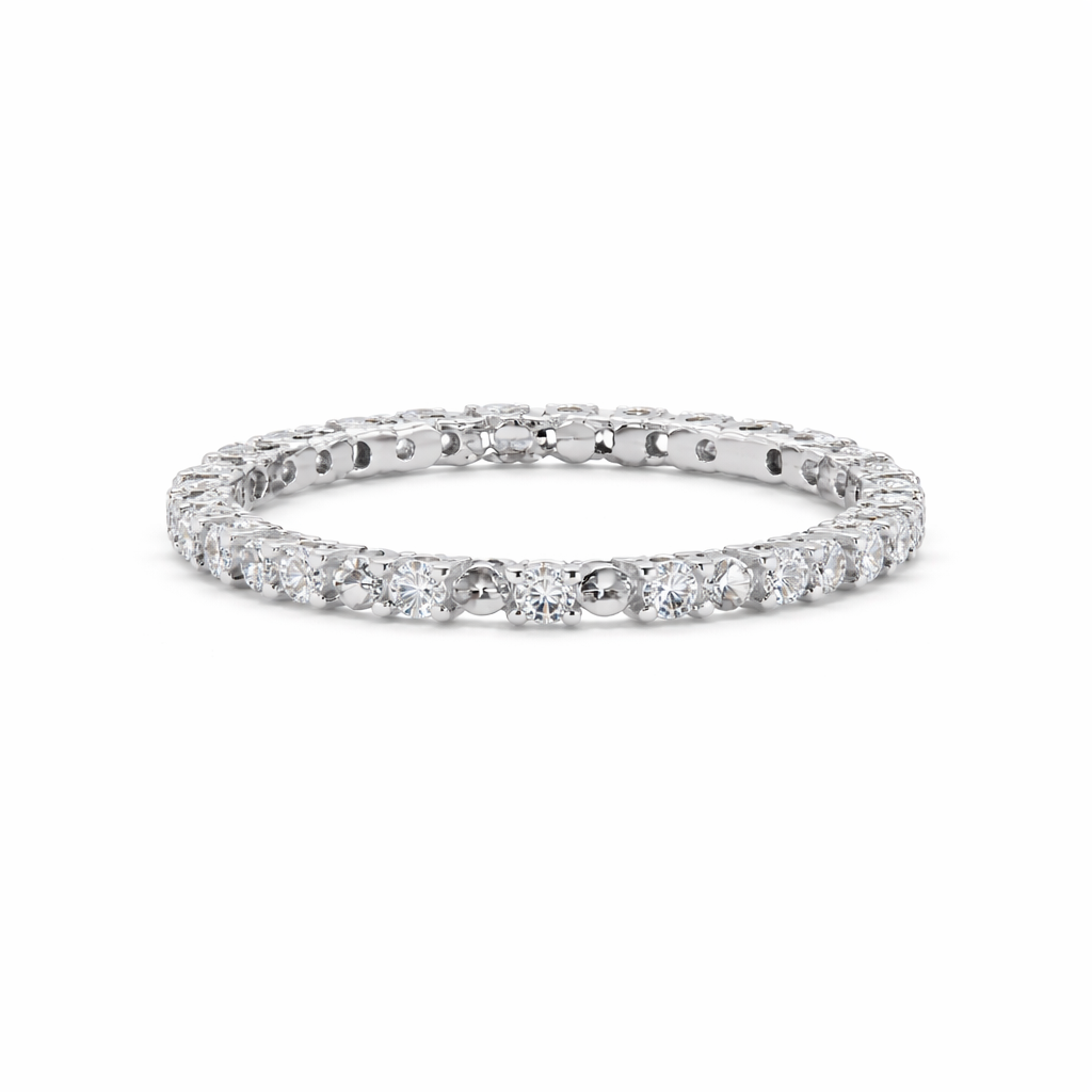 Lab Grown Diamond 0.20 CTW Round Floral Eternity Band Ring- Sterling Silver