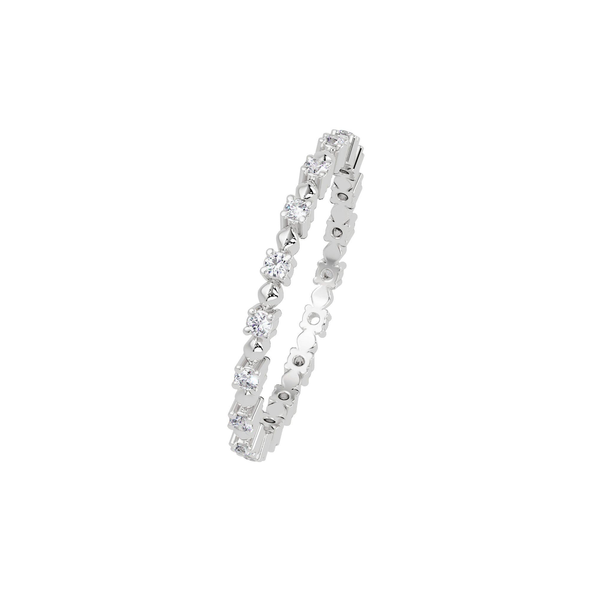 Lab Grown Diamond 0.20 CTW Round Floral Eternity Band Ring- Sterling Silver