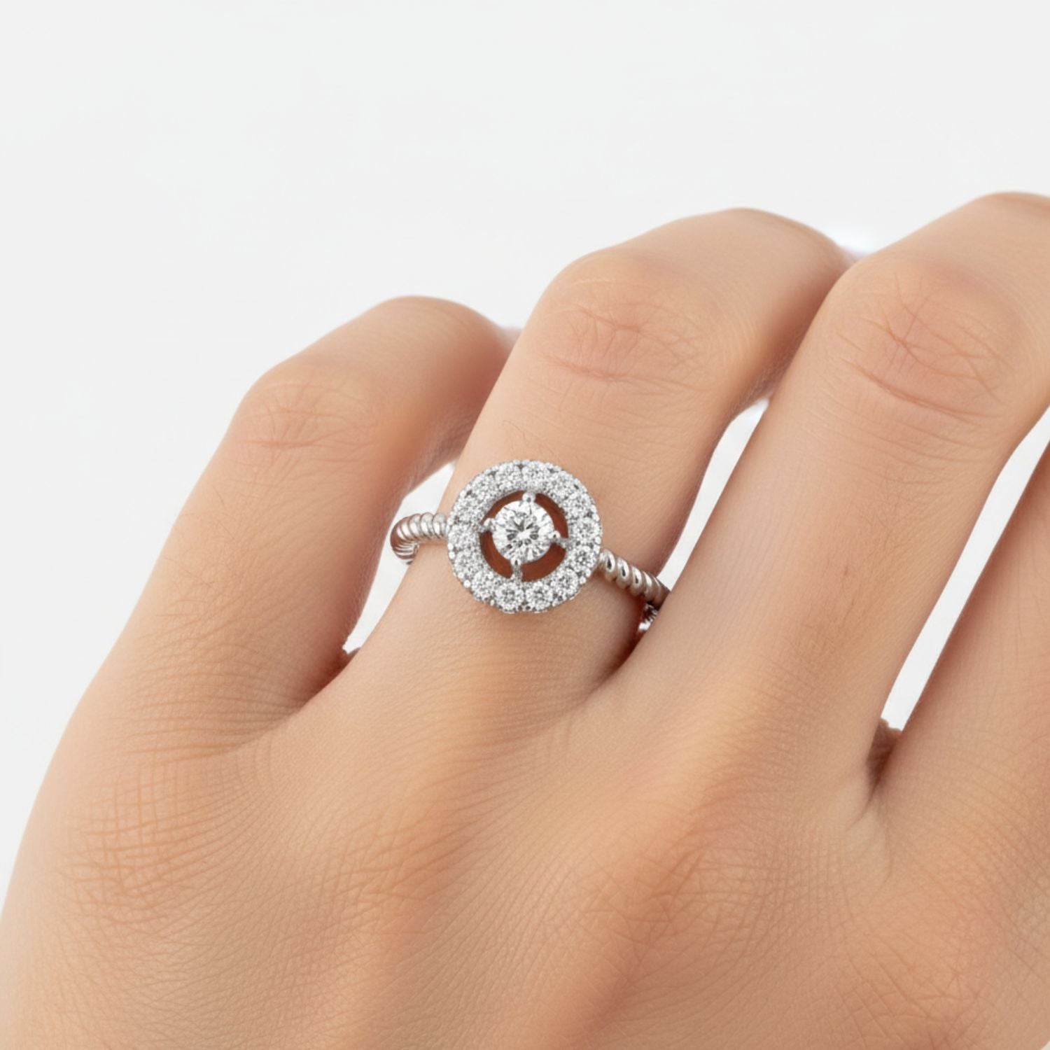 Lab Grown Diamond 0.20 CTW Halo Beaded Band Ring- Sterling Silver
