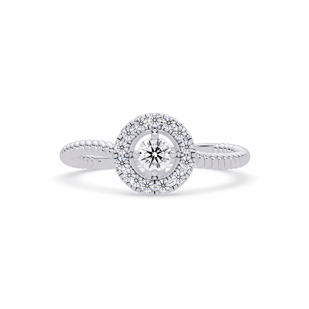 Lab Grown Diamond 0.20 CTW Halo Beaded Band Ring- Sterling Silver