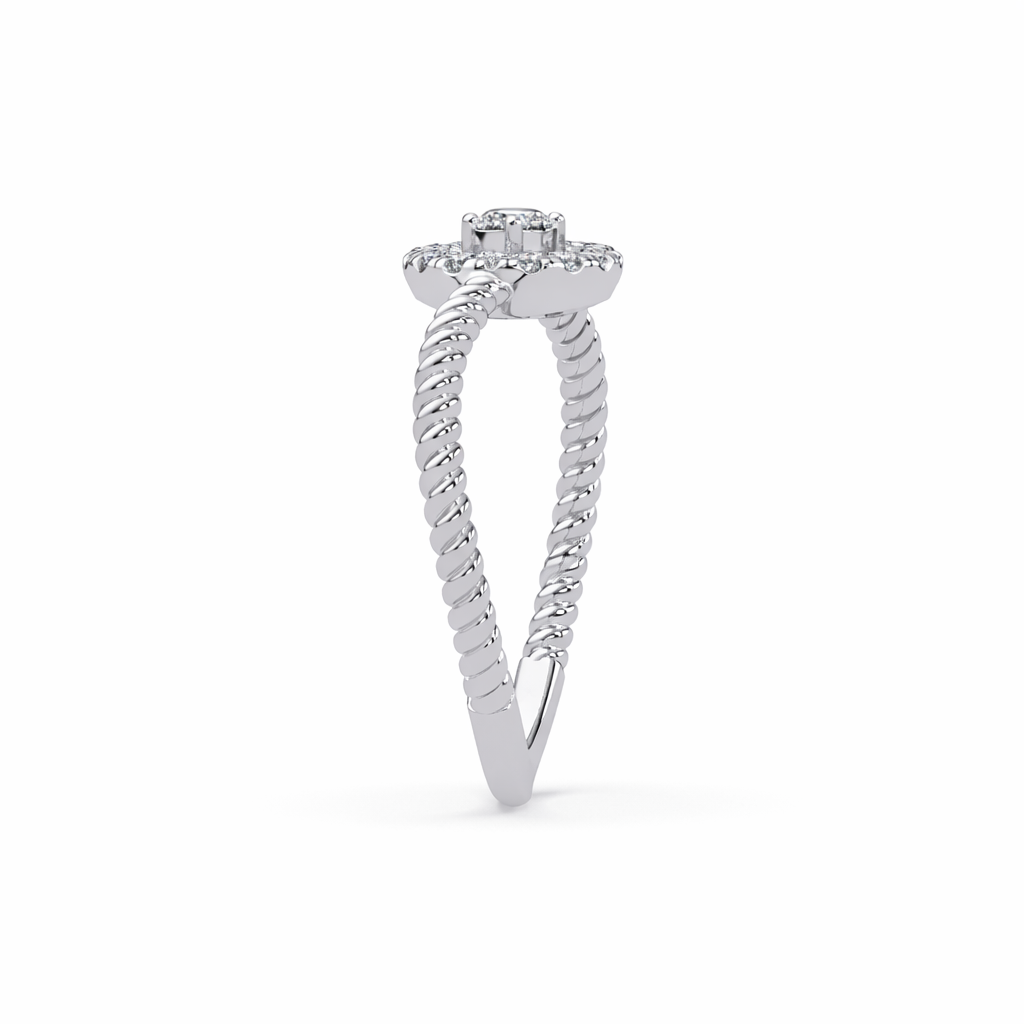 Lab Grown Diamond 0.20 CTW Halo Beaded Band Ring- Sterling Silver