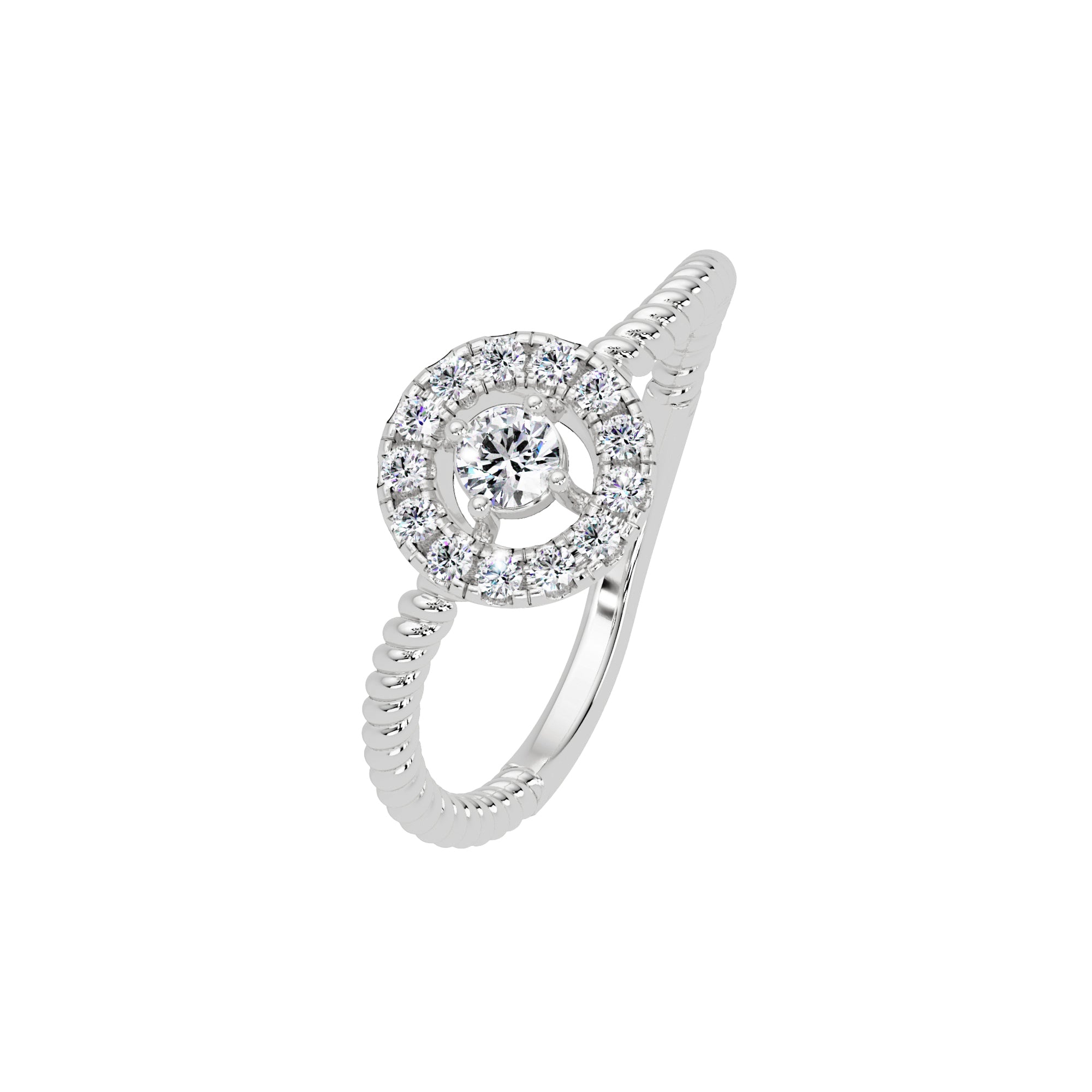Lab Grown Diamond 0.20 CTW Halo Beaded Band Ring- Sterling Silver