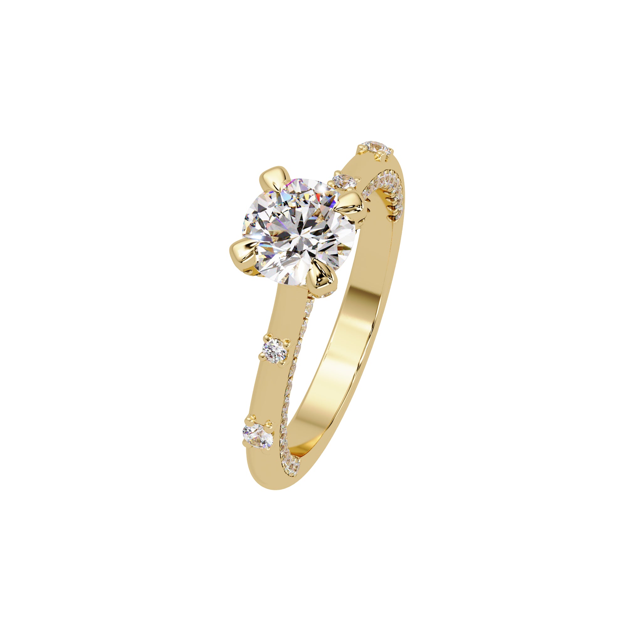Lab Grown Diamond 1.90 CT Classic Solitaire with Accent Stones Ring- Sterling Silver