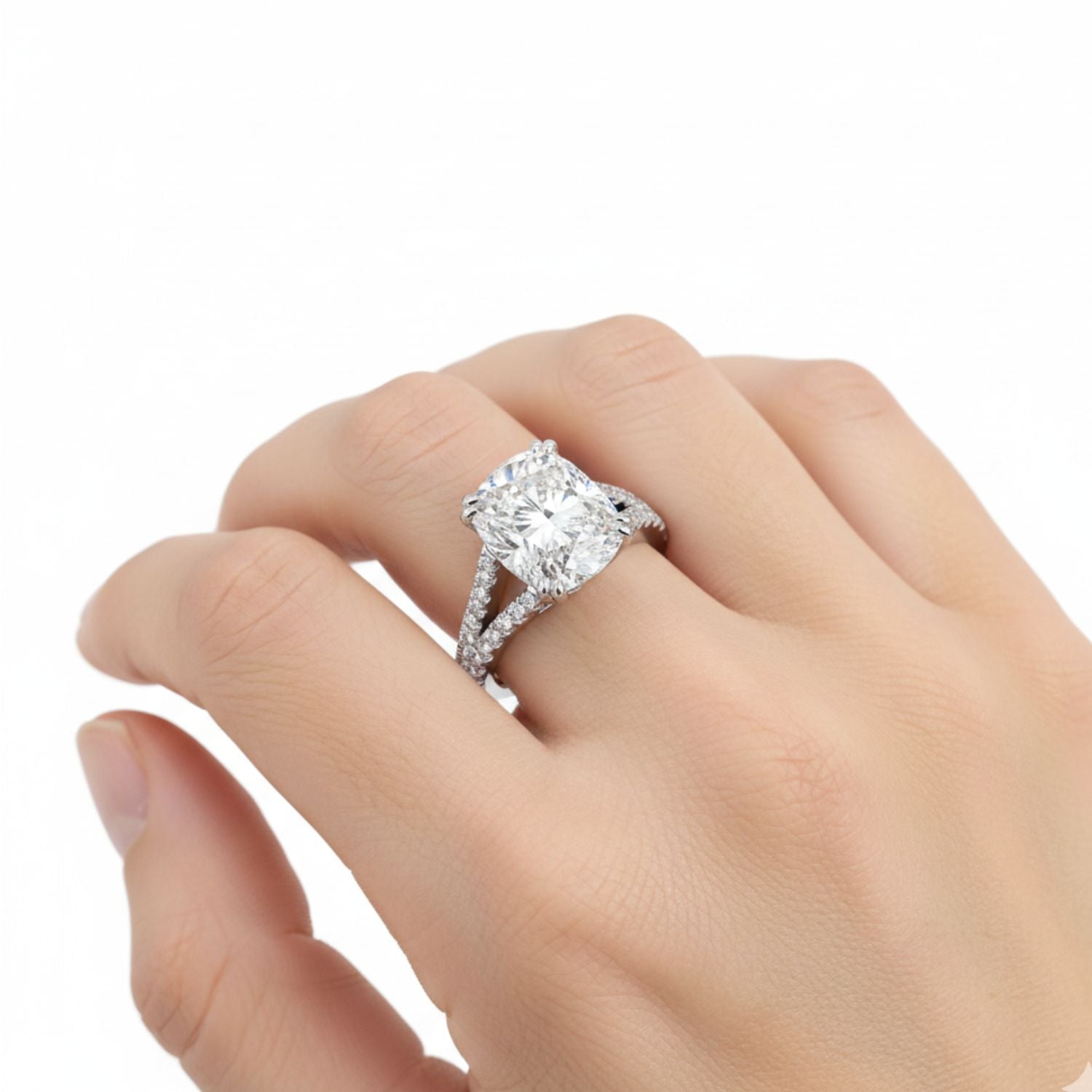 Lab Grown Diamond 4.25 CT Split Shank Pavé Ring- Sterling Silver