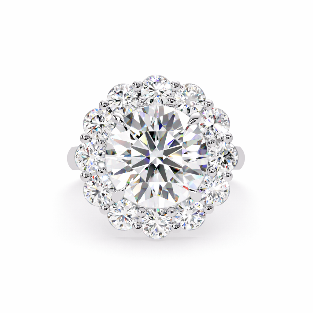 Lab Grown Diamond 6.80 CT Floral Halo Cluster Ring- Sterling Silver